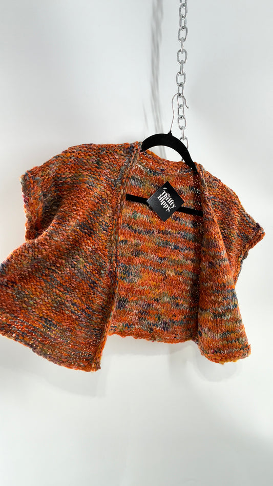 Vintage Hand Knit Burnt Orange Shrug Cape