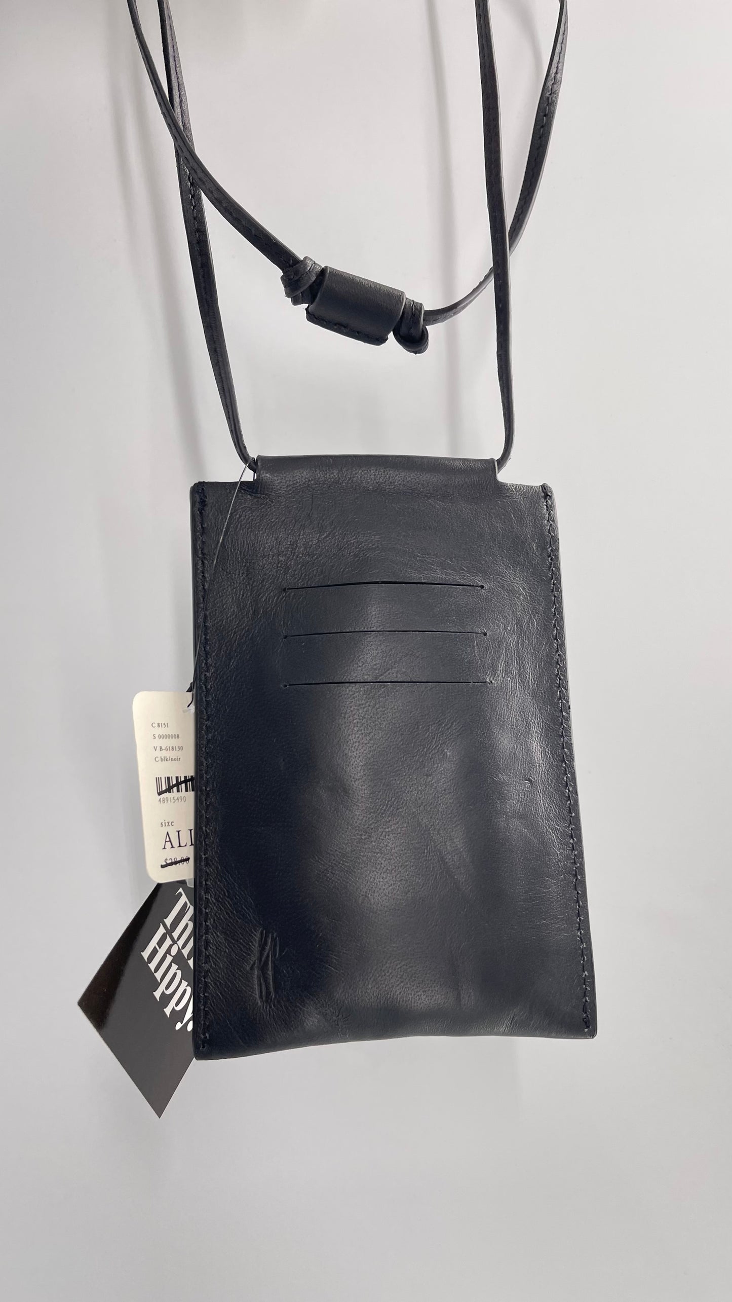 Free People Black Leather Crossbody Phone Pouch with Card Slots and Tags Attached