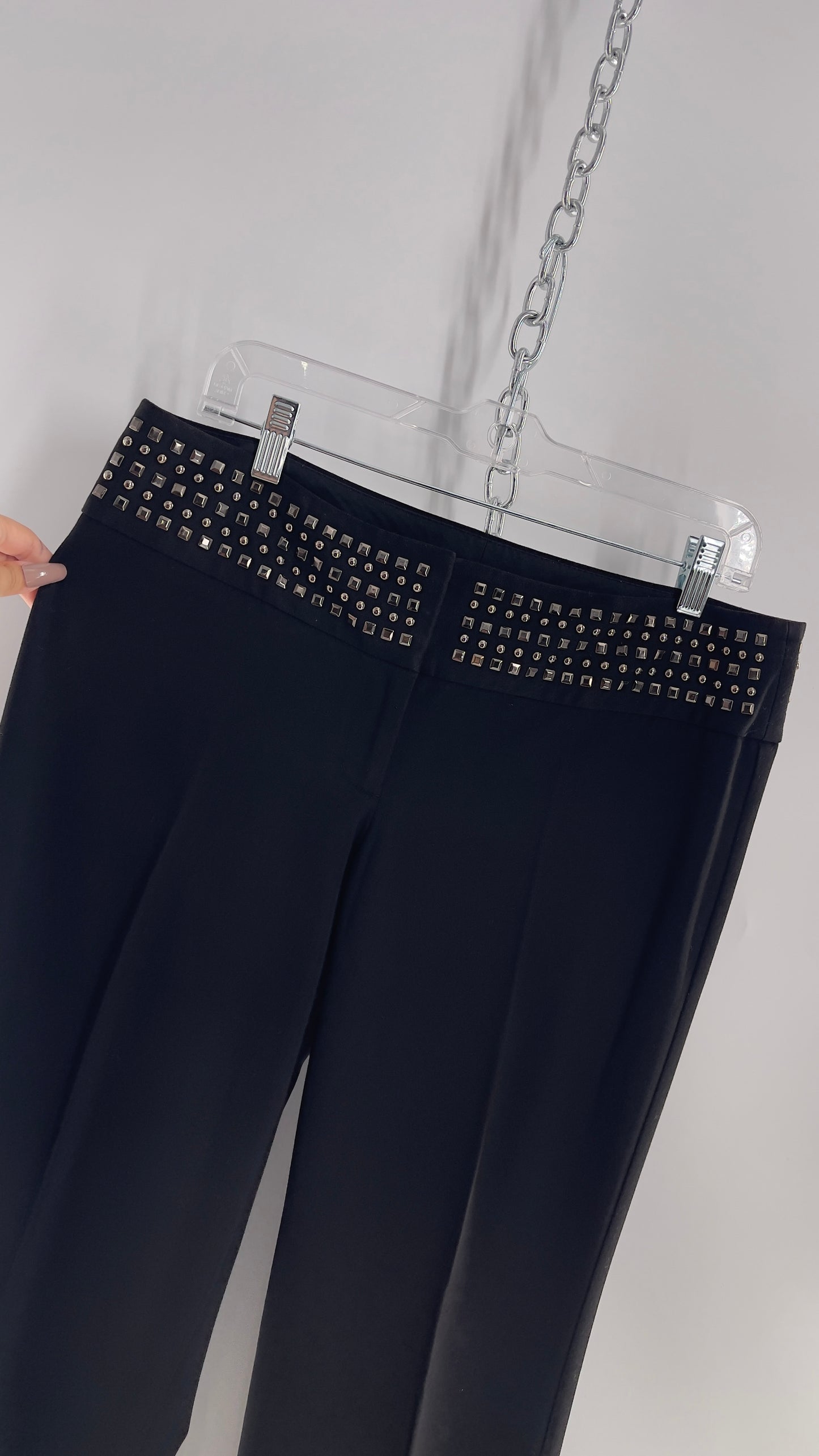 VINTAGE Express Black Low Waist Trouser with Studded Waistline and Kickflare Hem (8)