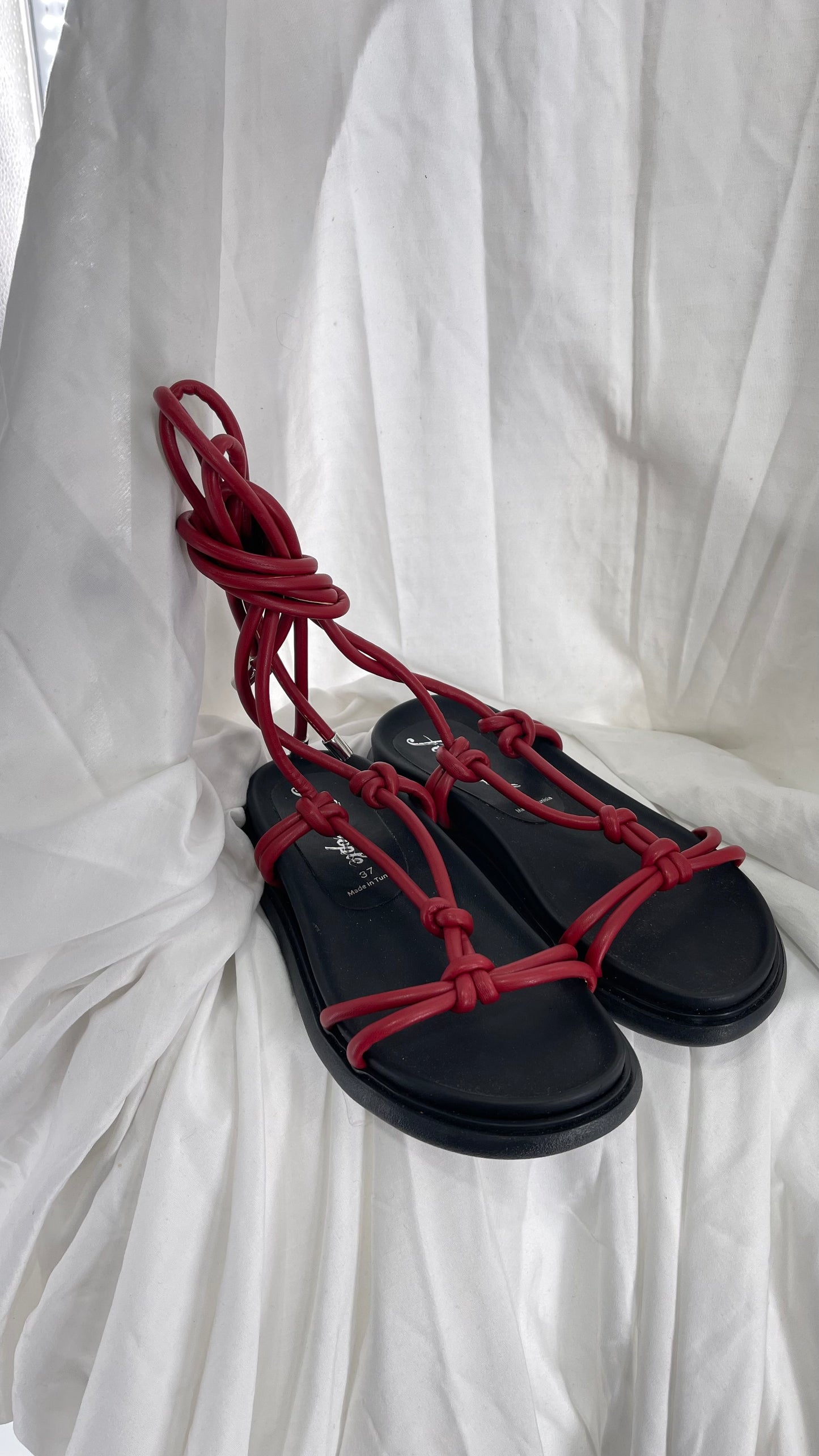 Free People Red Leather Tie Up Sandal (37/6)