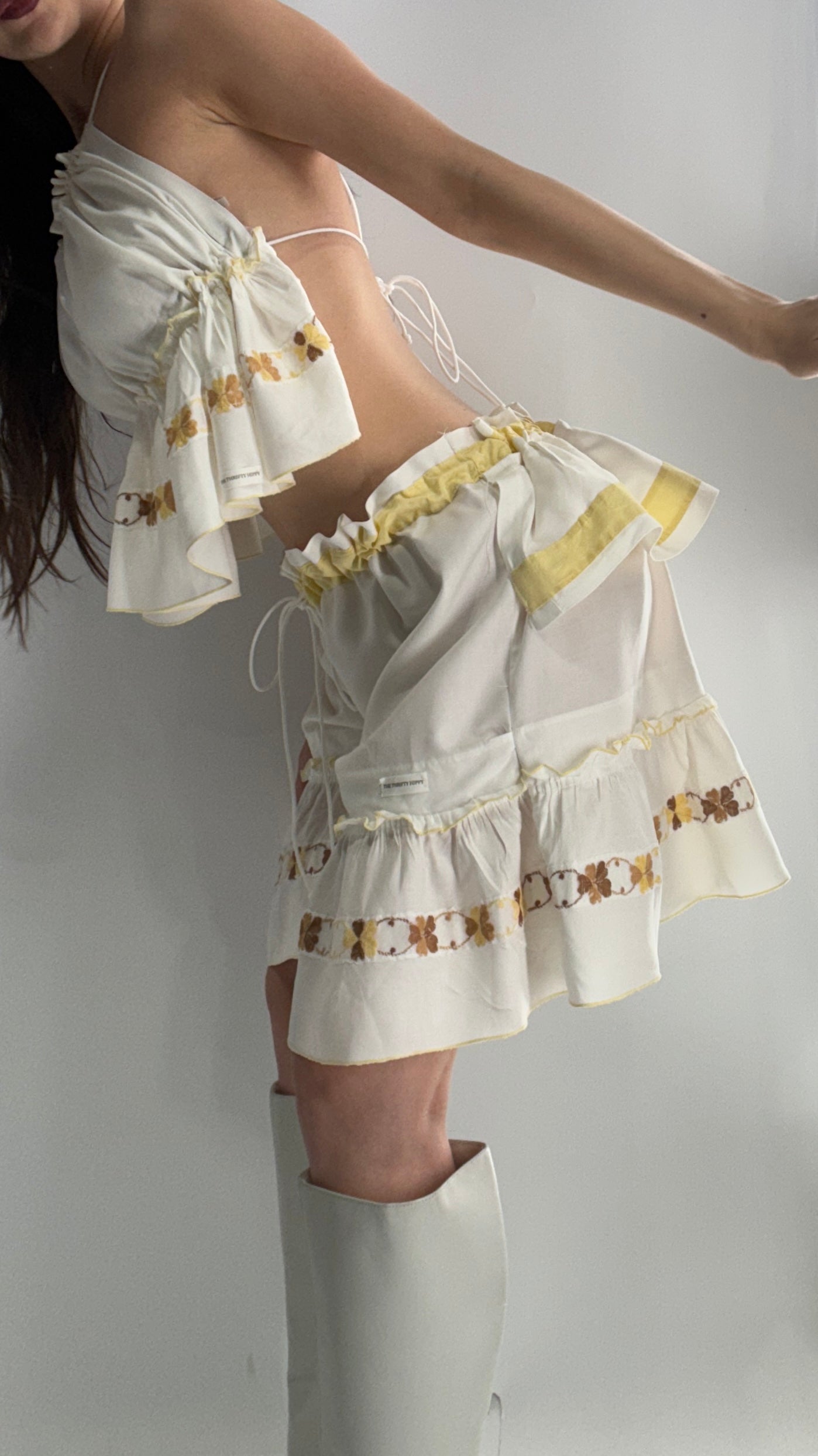 Vintage Handmade Heavily Embroidered Play Set with Sailor Style Ruffled Bum (XS-XL)