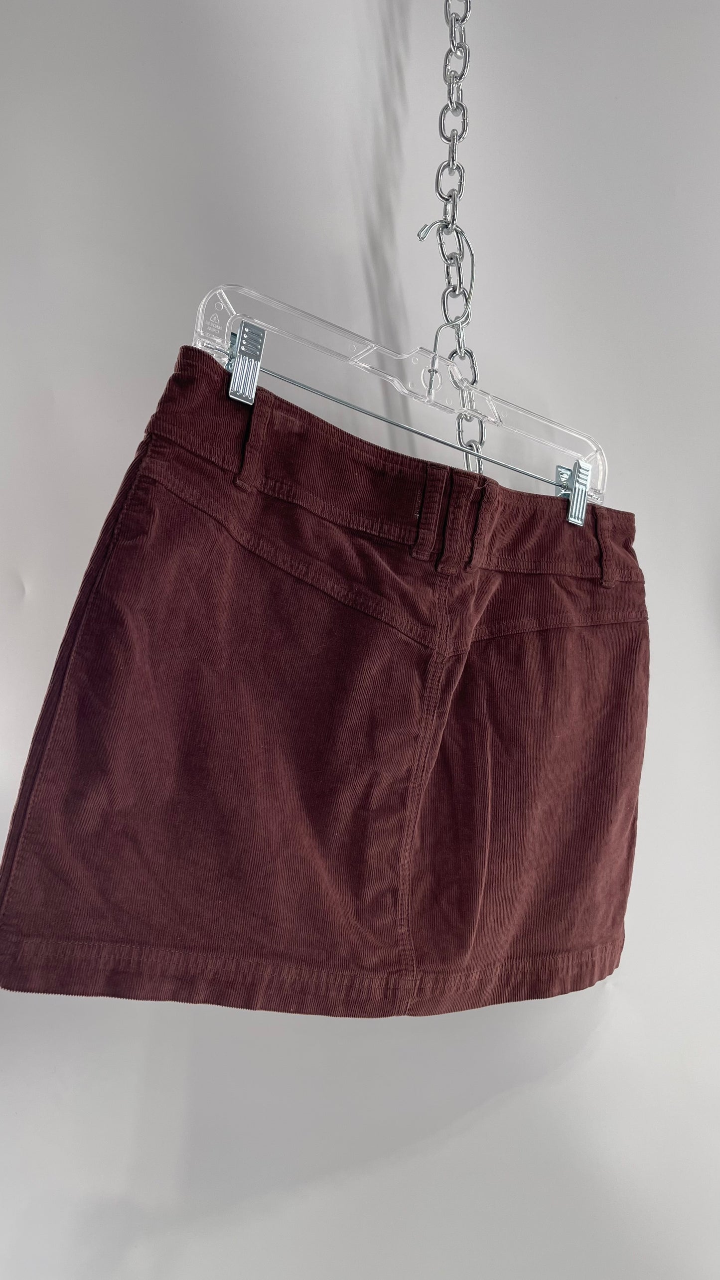 Free People Brown Corduroy Button Front Mini Skirt with Front Pockets (29)