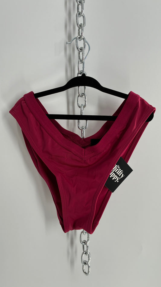 LA Hearts Maroon High Cut 90s Style Swim Bottoms (Small)