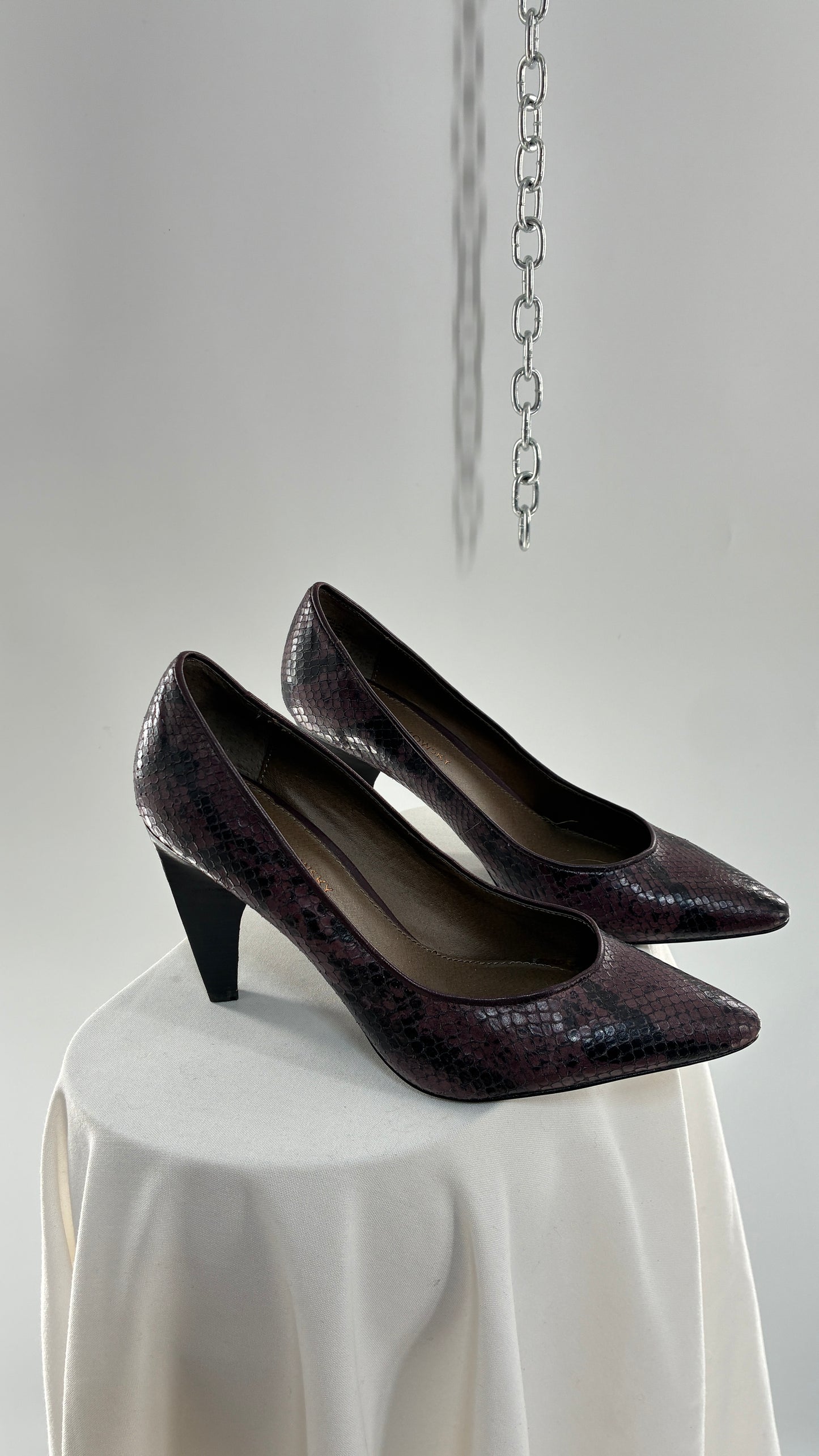 Vintage B MAKOWSKY Snake Embossed Pointed Toe Heel with Block Heel (9.5)