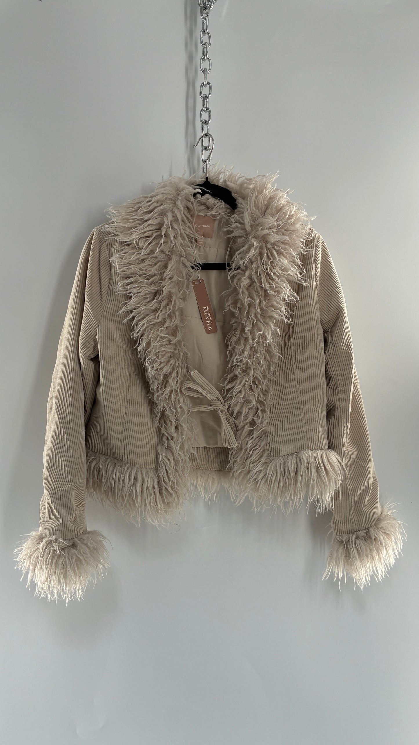 Love Tree Off White Corduroy Jacket with Faux Mongolian Trim Collar and Cuffs Tags Attached (Small)