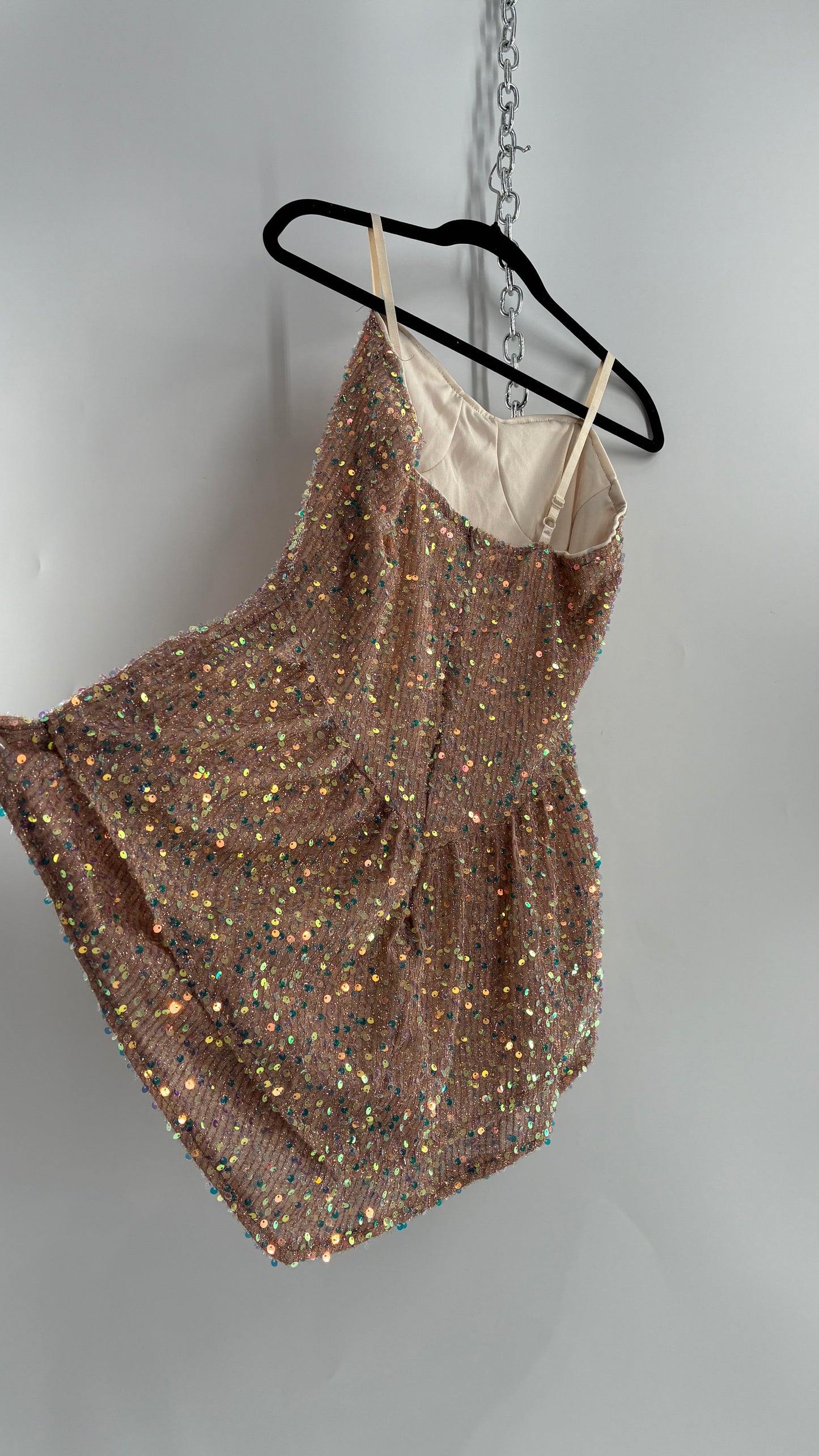 Nude Sequin Pointed Hem Mini Dress (L)