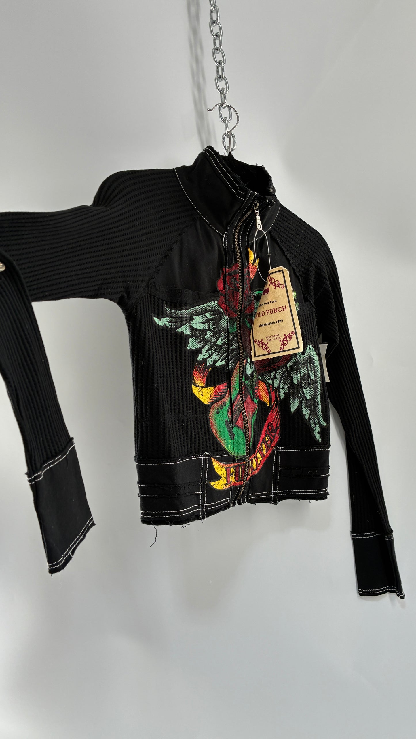 Deadstock 1990s Vintage WILD PUNCH Cropped Graphic Zip Up (Large)