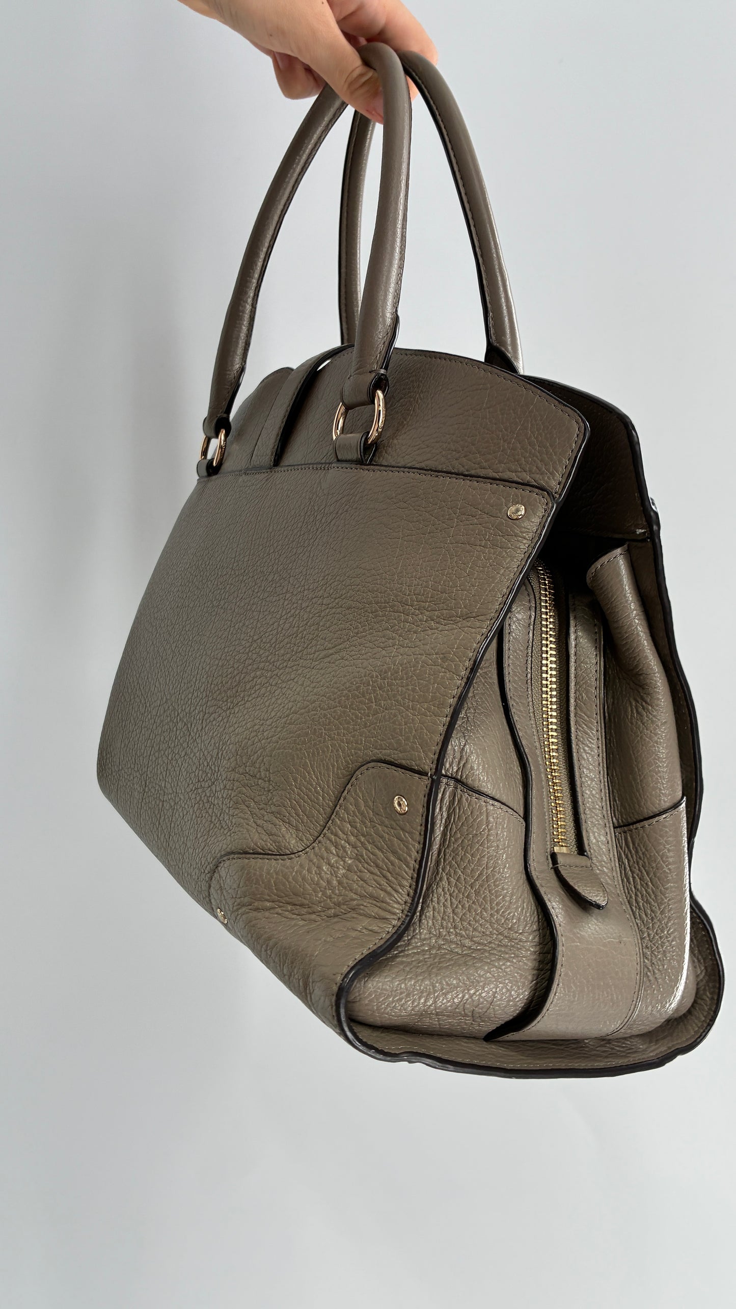 COACH Mercer Satchel 30in Grain Taupe Leather Bag with Multiple Sections and Pockets