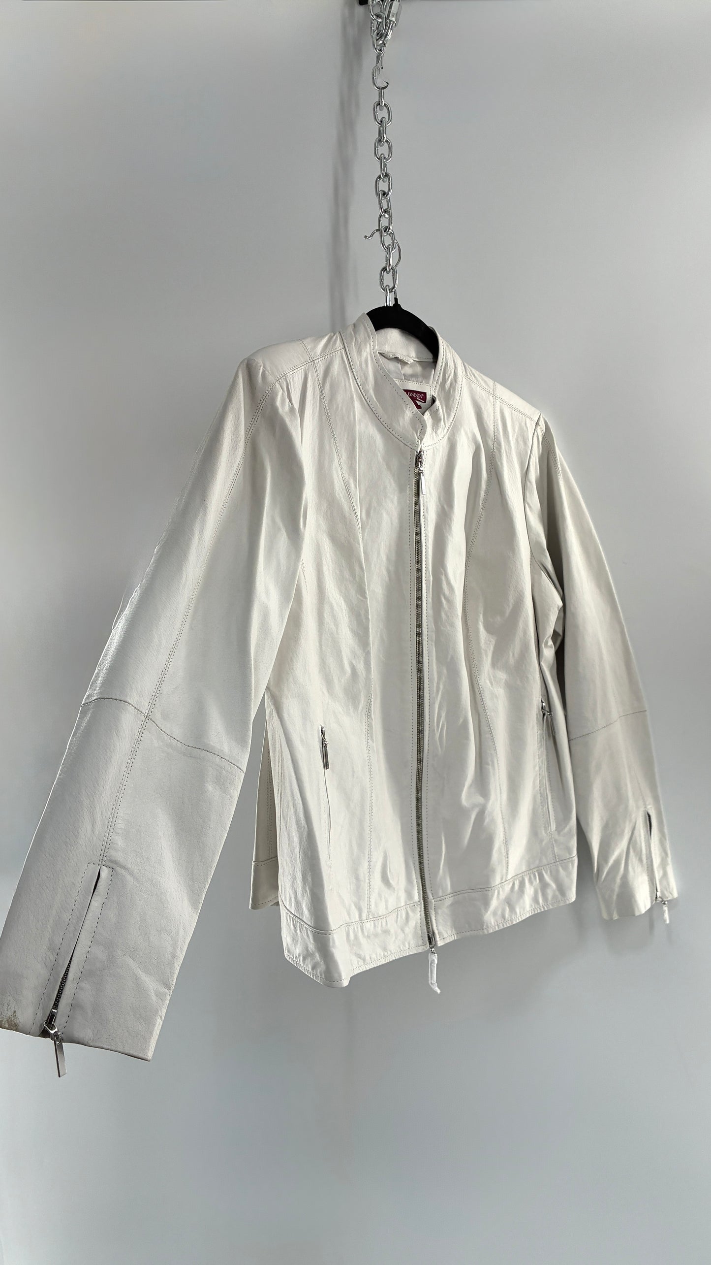 Deadstock Vintage JESSICA LONDON White Genuine Leather Paneled Motorcycle Jacket (16)
