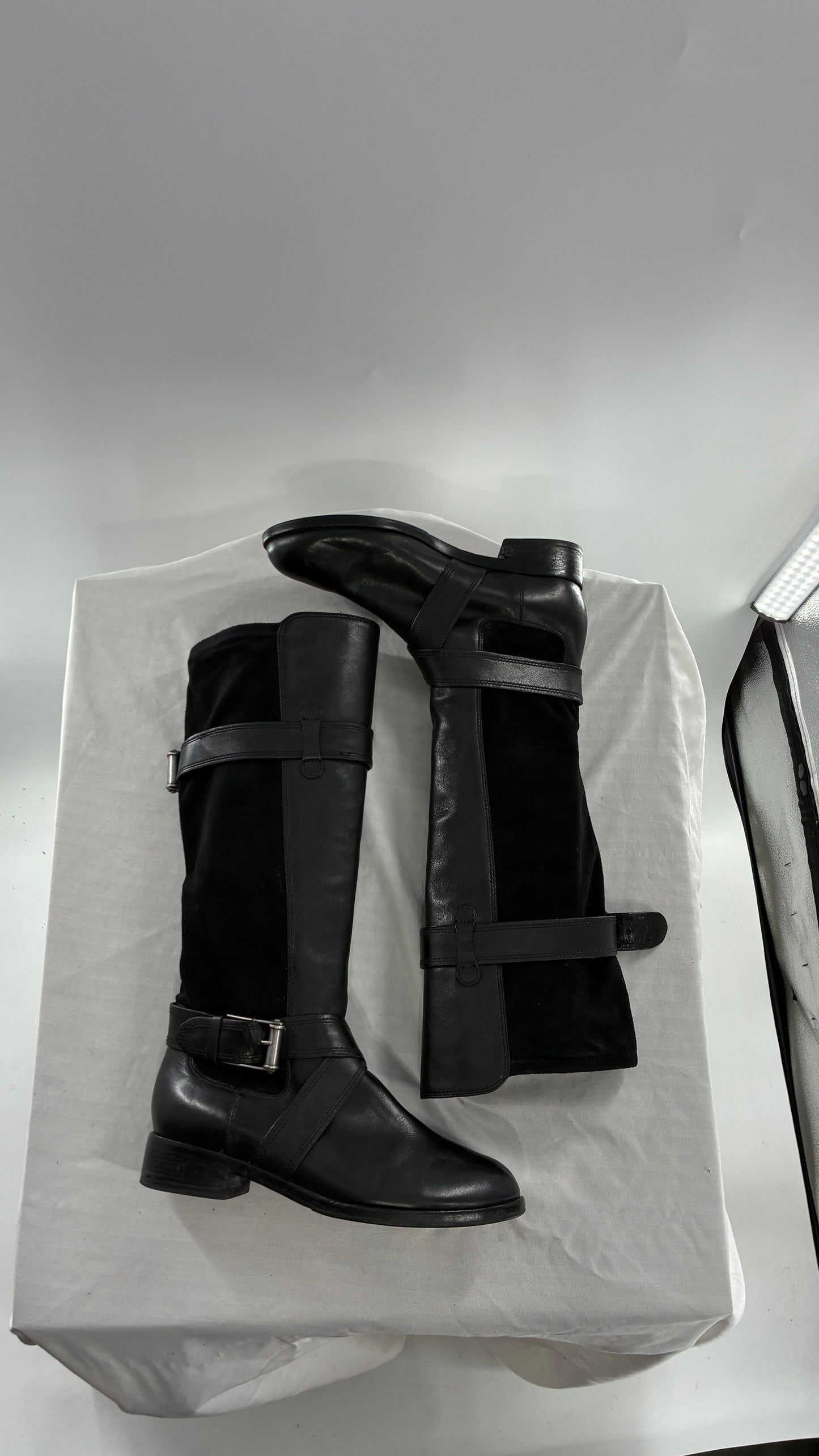 Vintage Cole Haan Black Leather Knee High Boots with Buckle Detailing (7.5)