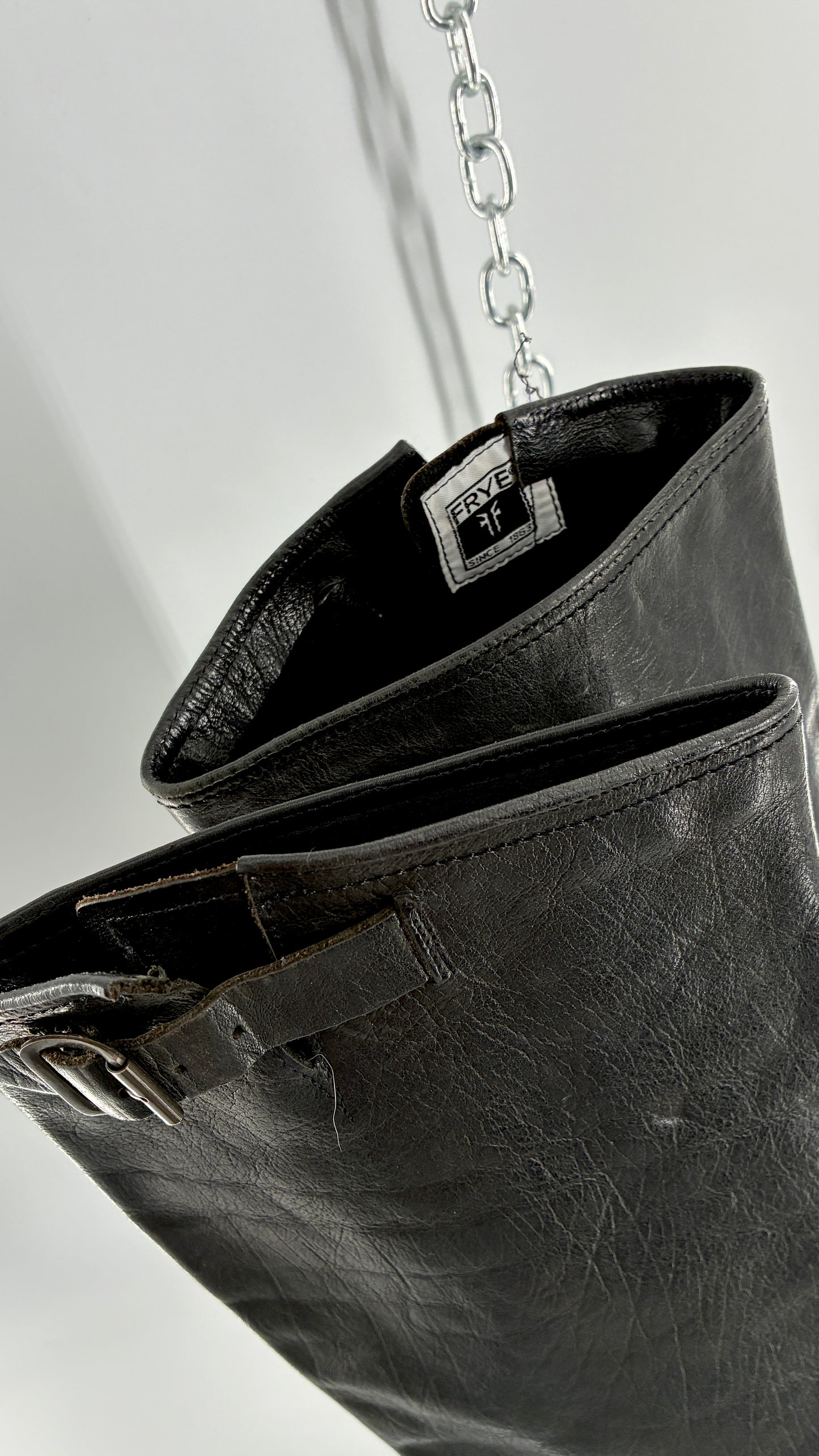 Vintage FRYE Veronica Tumble Shiny Black Leather Slouch Boot (8)