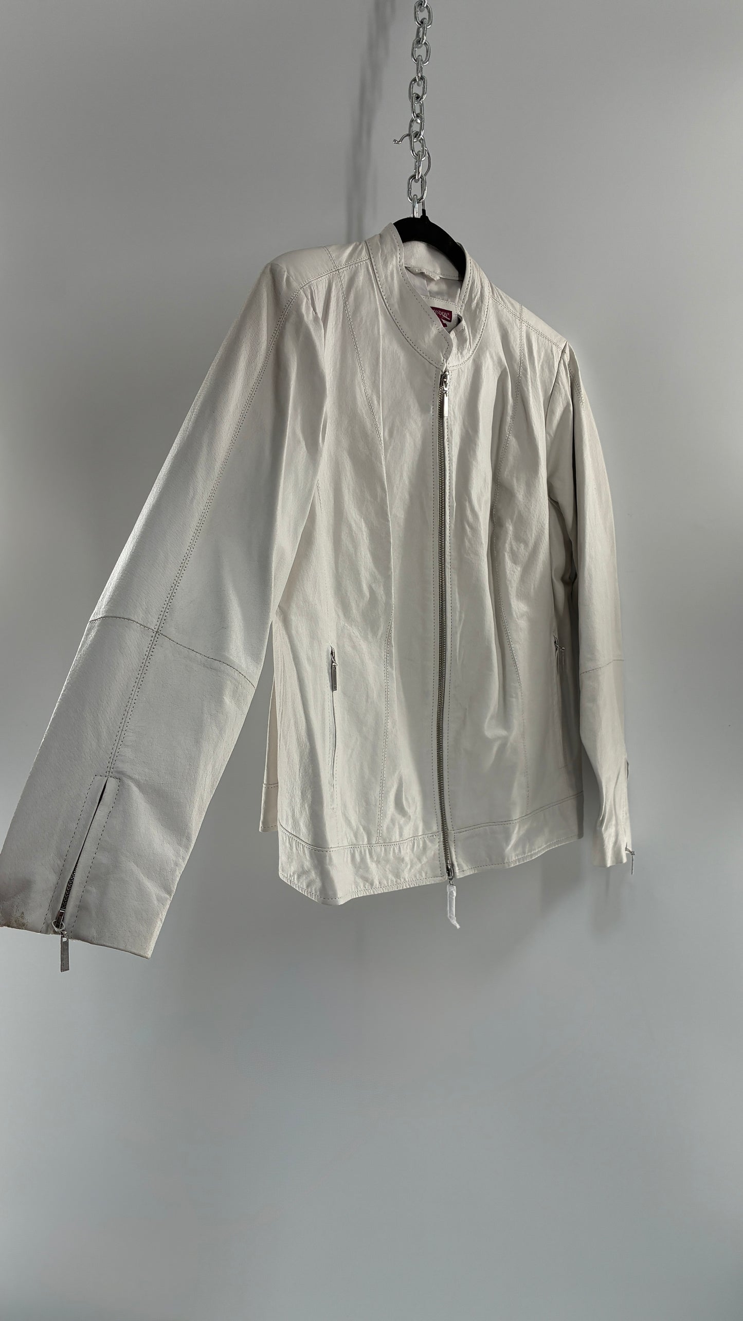 Deadstock Vintage JESSICA LONDON White Genuine Leather Paneled Motorcycle Jacket (16)
