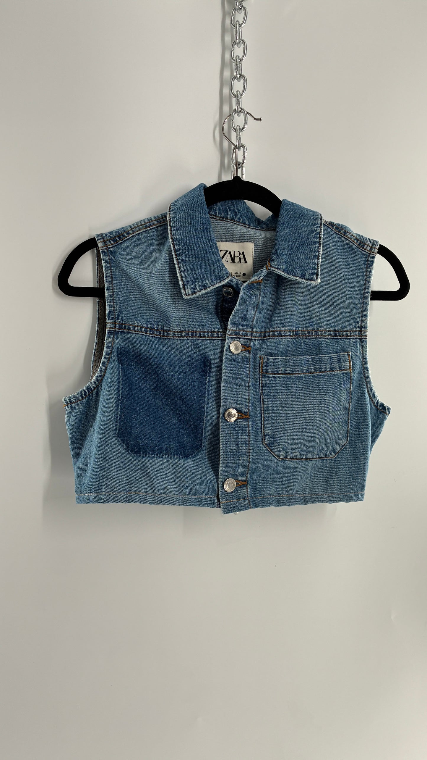 ZARA Cropped Denim Vest Top  (Small)