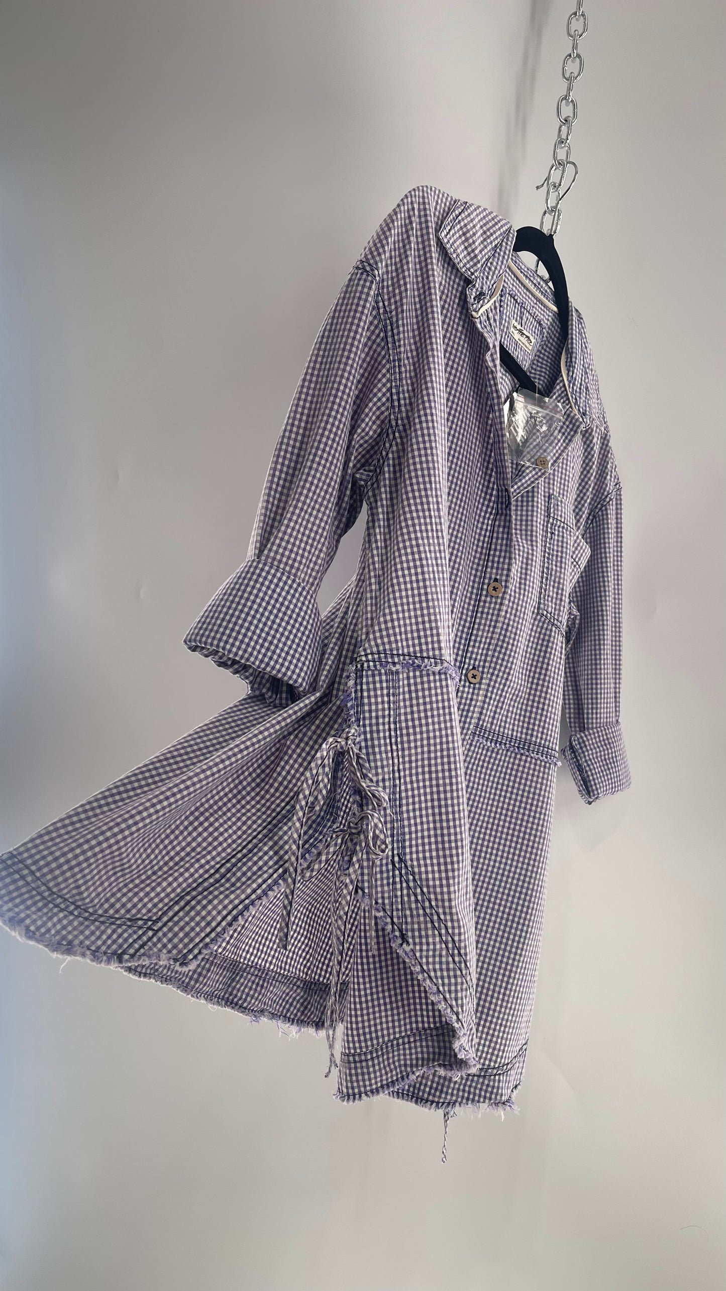 Free People Oversized Gingham Button Up with Side Tie Details (Small)