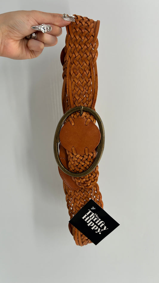 Vintage CCDK Brown Braided Belt with Oversized Silver Buckle (Small)