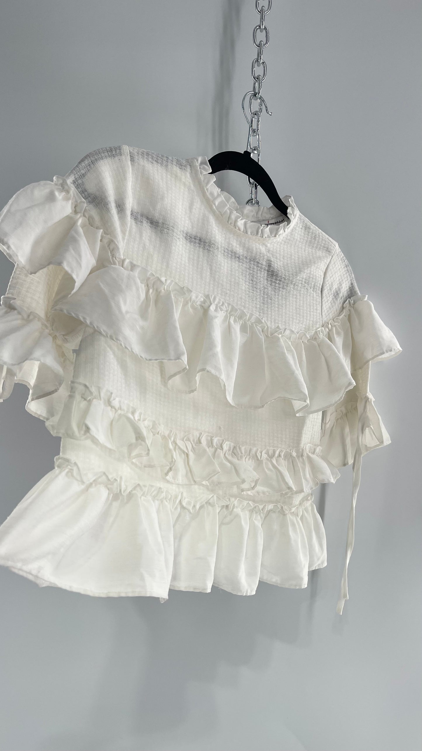 For Love and Lemons English Factory White Ruffle Cloud Blouse with Tags Attached (XS)