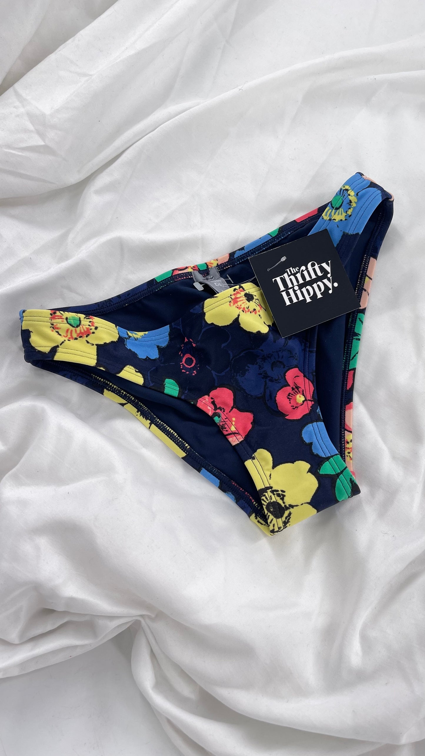 AERIE Navy Swim Bottoms with Contrasting Florals (XS)