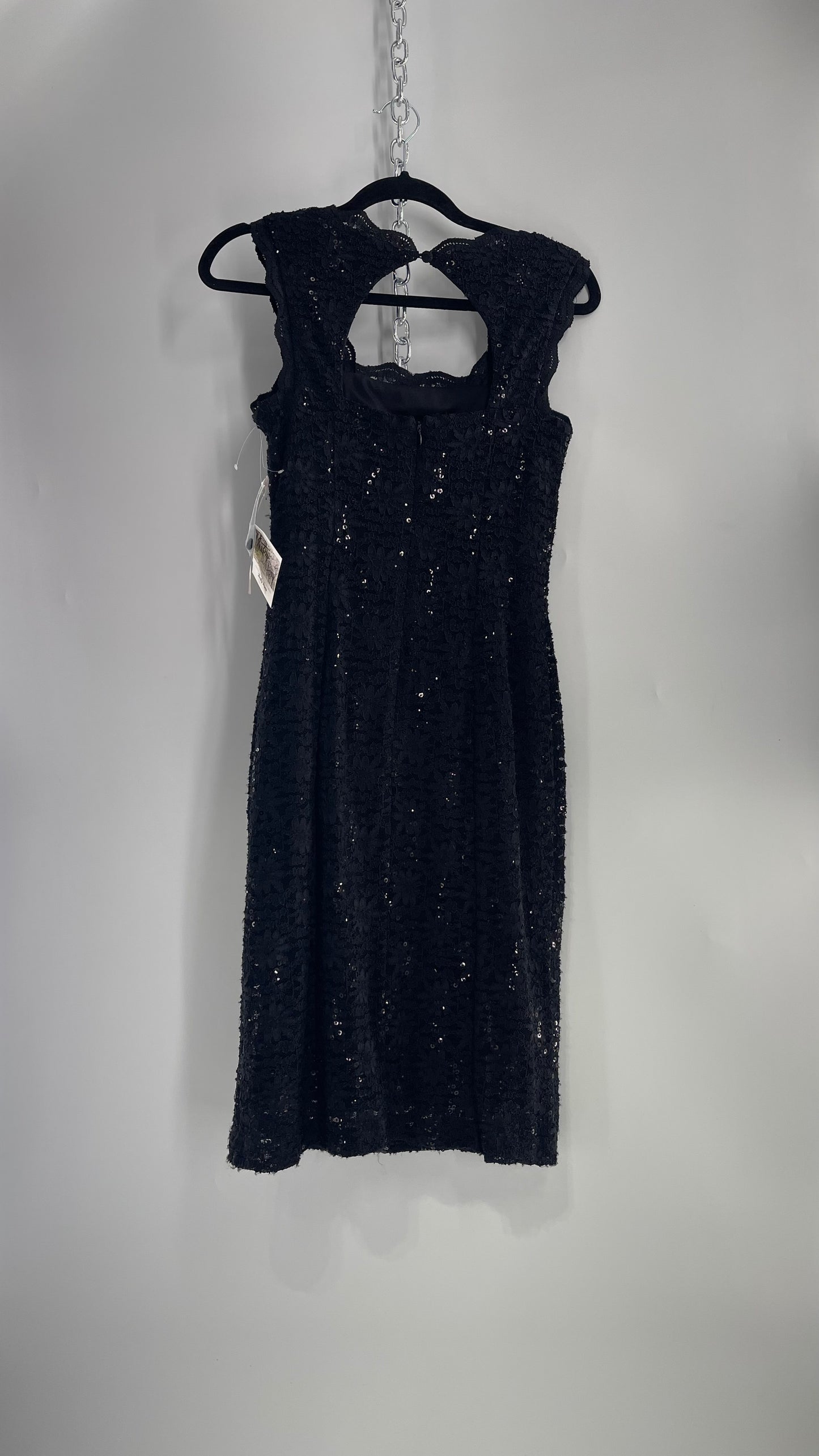 Vintage R & M Richards Black Sequin Midi Dress (4P)