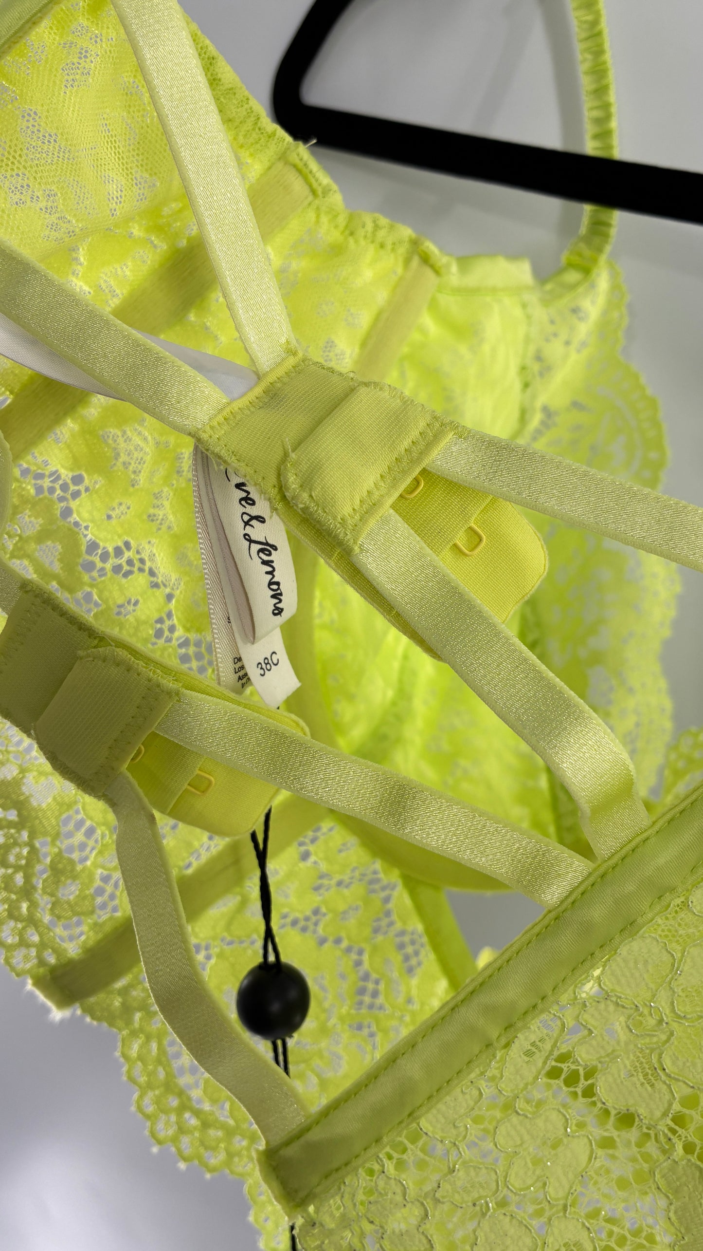 For Love & Lemons Lime Green Corseted Lace Bralette with Strappy Back and Tags Attached (38C)