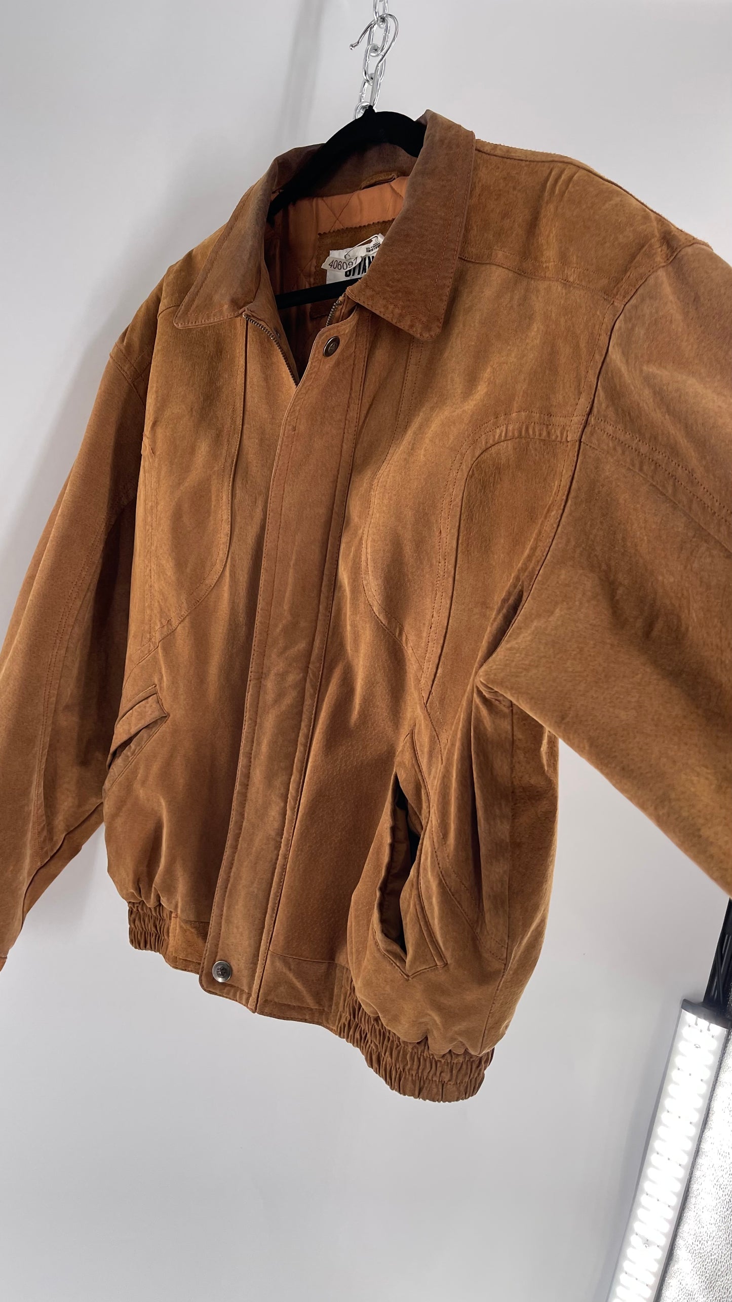 GITANO Vintage Camel Brown Genuine Leather Bomber Jacket (Large)