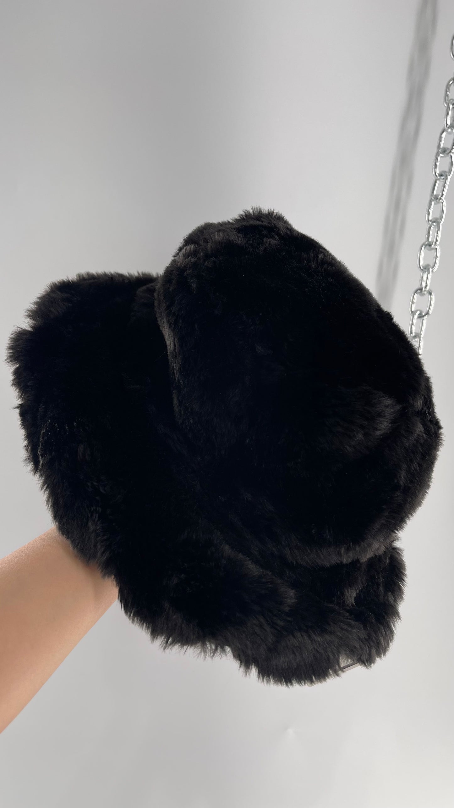 Vintage Black Fluffy Furry Reversible Bucket Hat