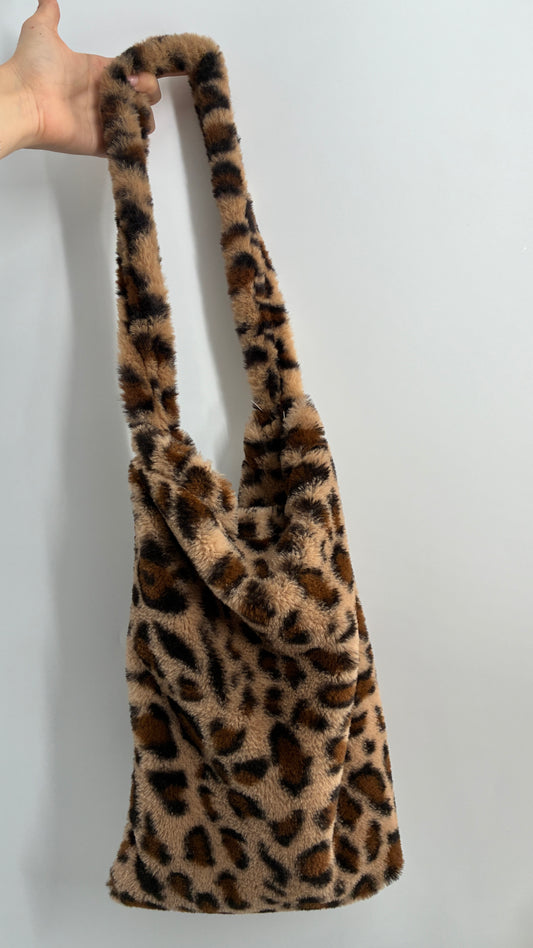 Fuzzy Cheetah Shoulder Tote