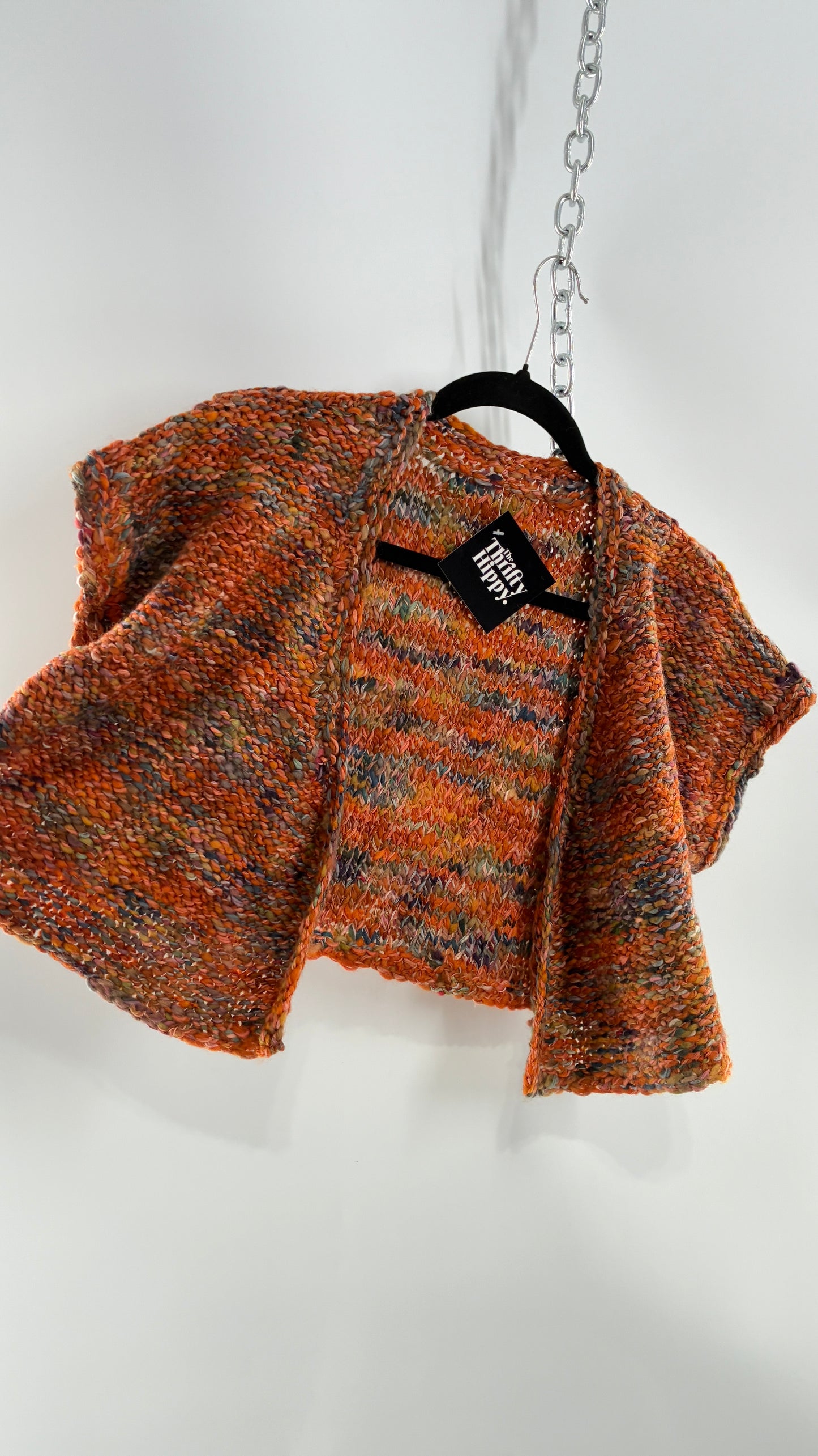 Vintage Hand Knit Burnt Orange Shrug Cape