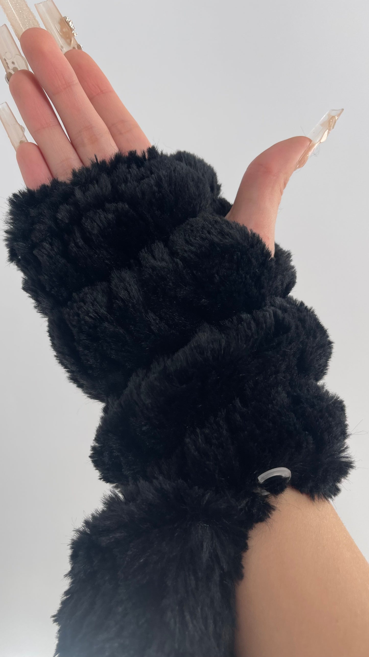 Free People Faux Fur Black Bubble Fingerless Gloves