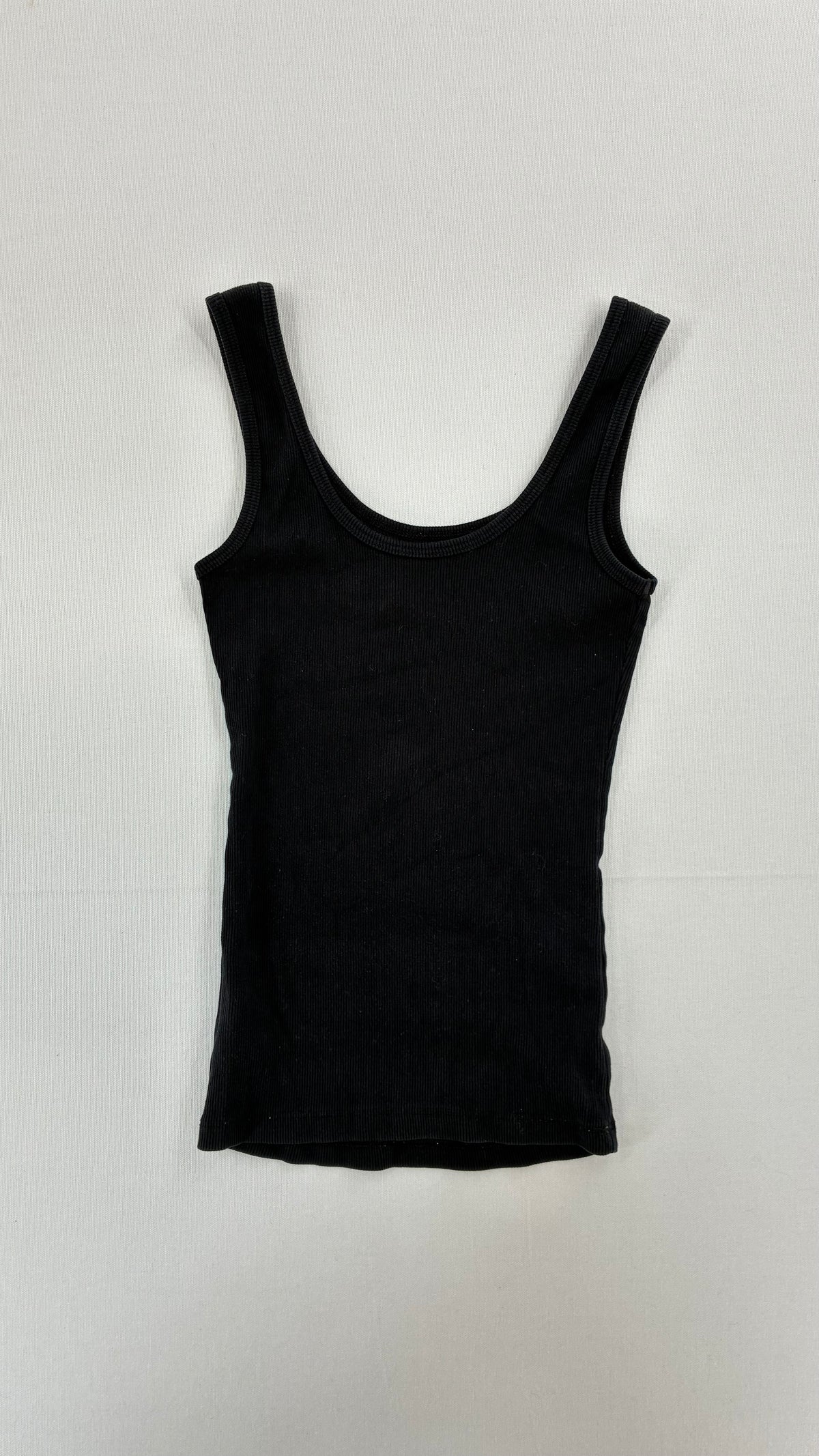 Vintage BEBE Black Ribbed Tank Top with Rhinestone Logo (XS)