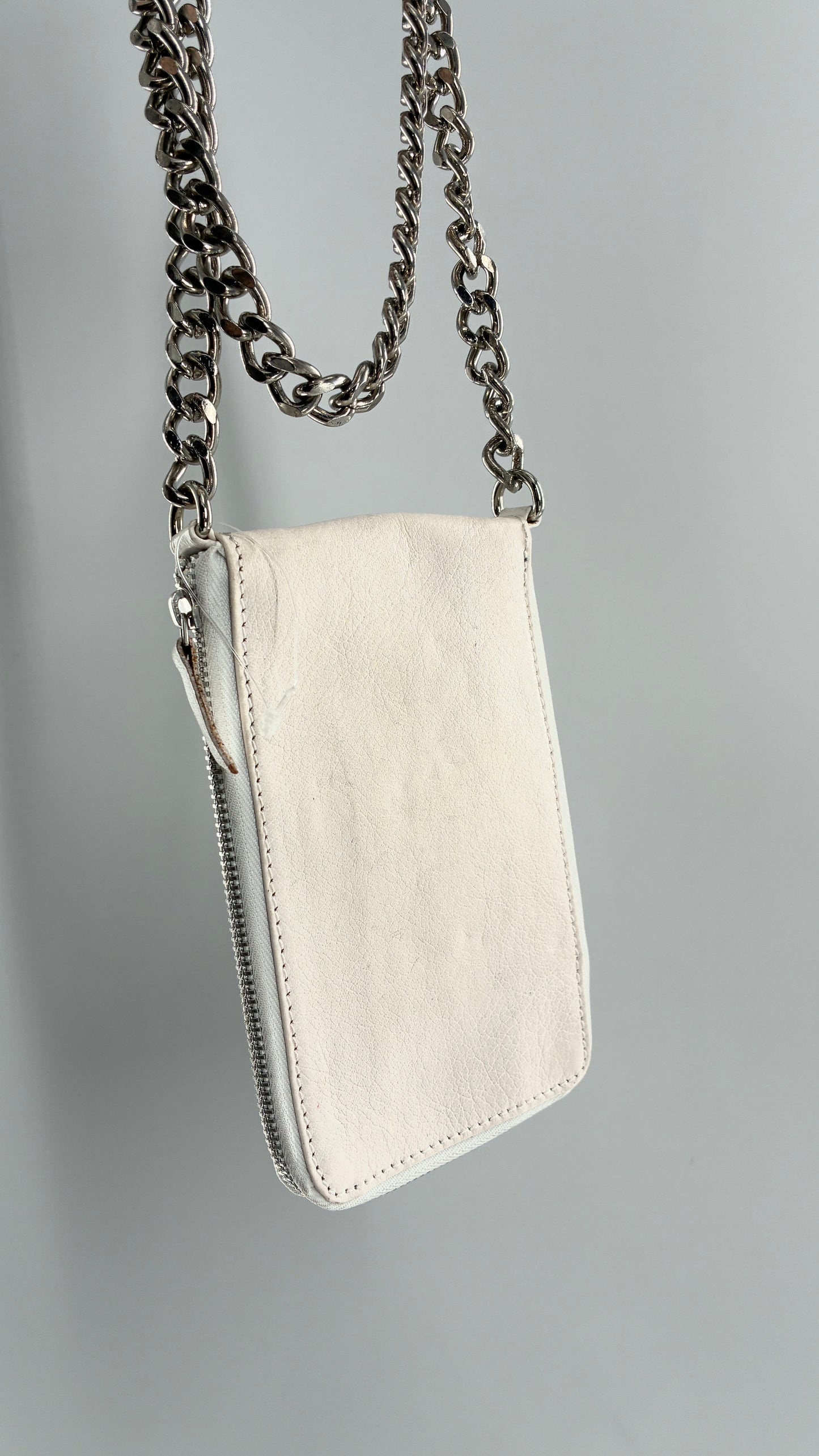 Free People Off White Leather Phone Purse with Heavy Metal Chain Strap
