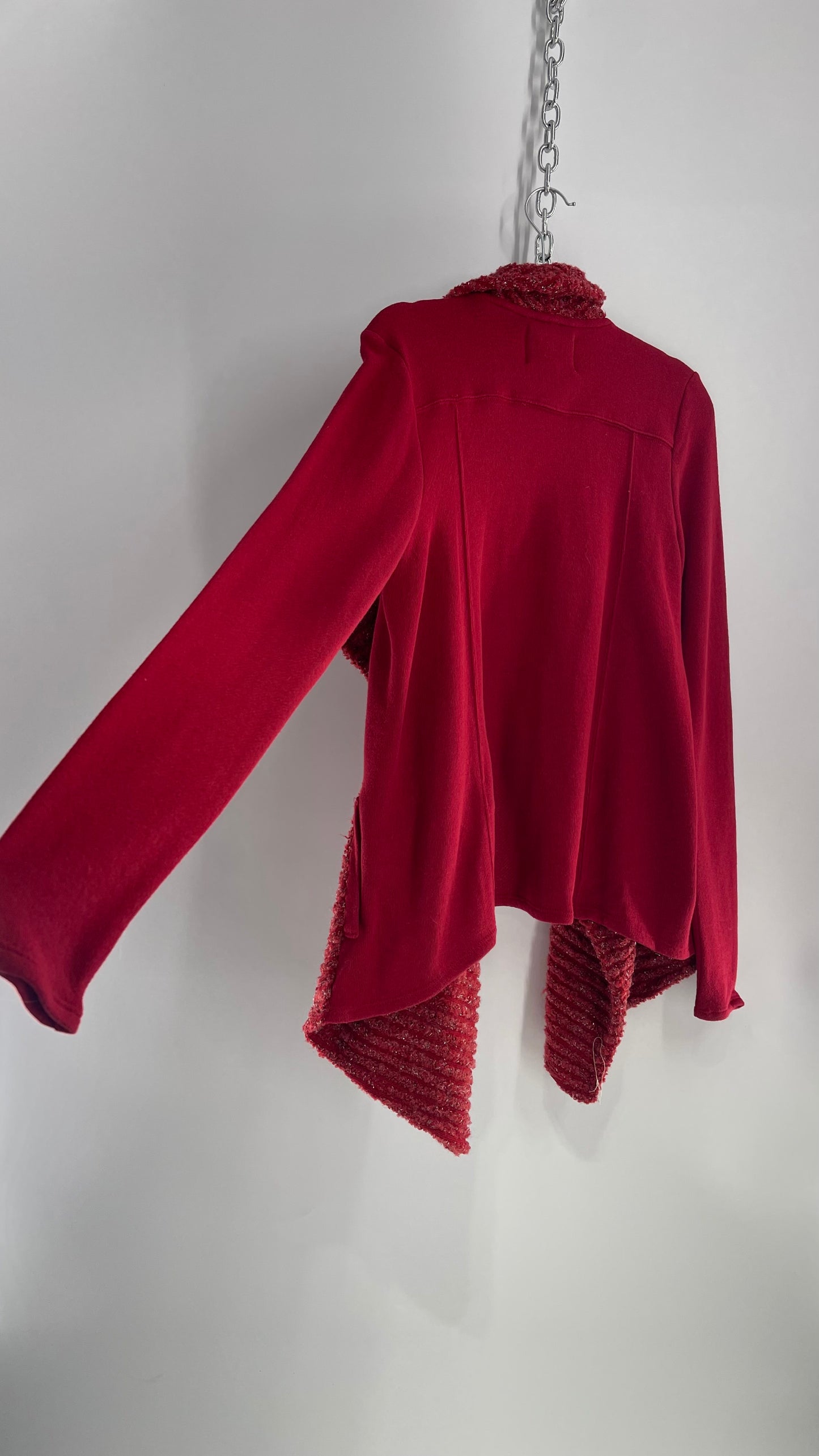 Lucky Brand Red Knit Tinsel Cardigan (Small)