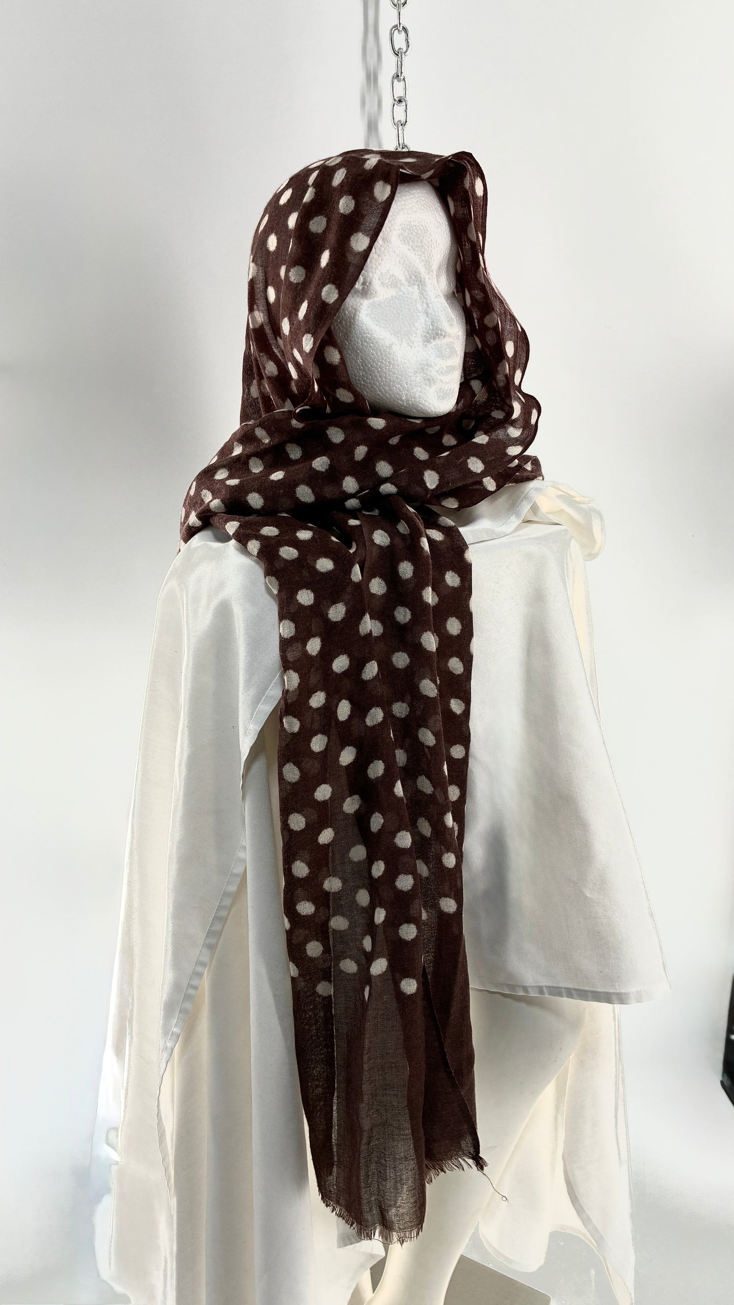 Vintage Brown Polka Dot Sheer Knit Scarf