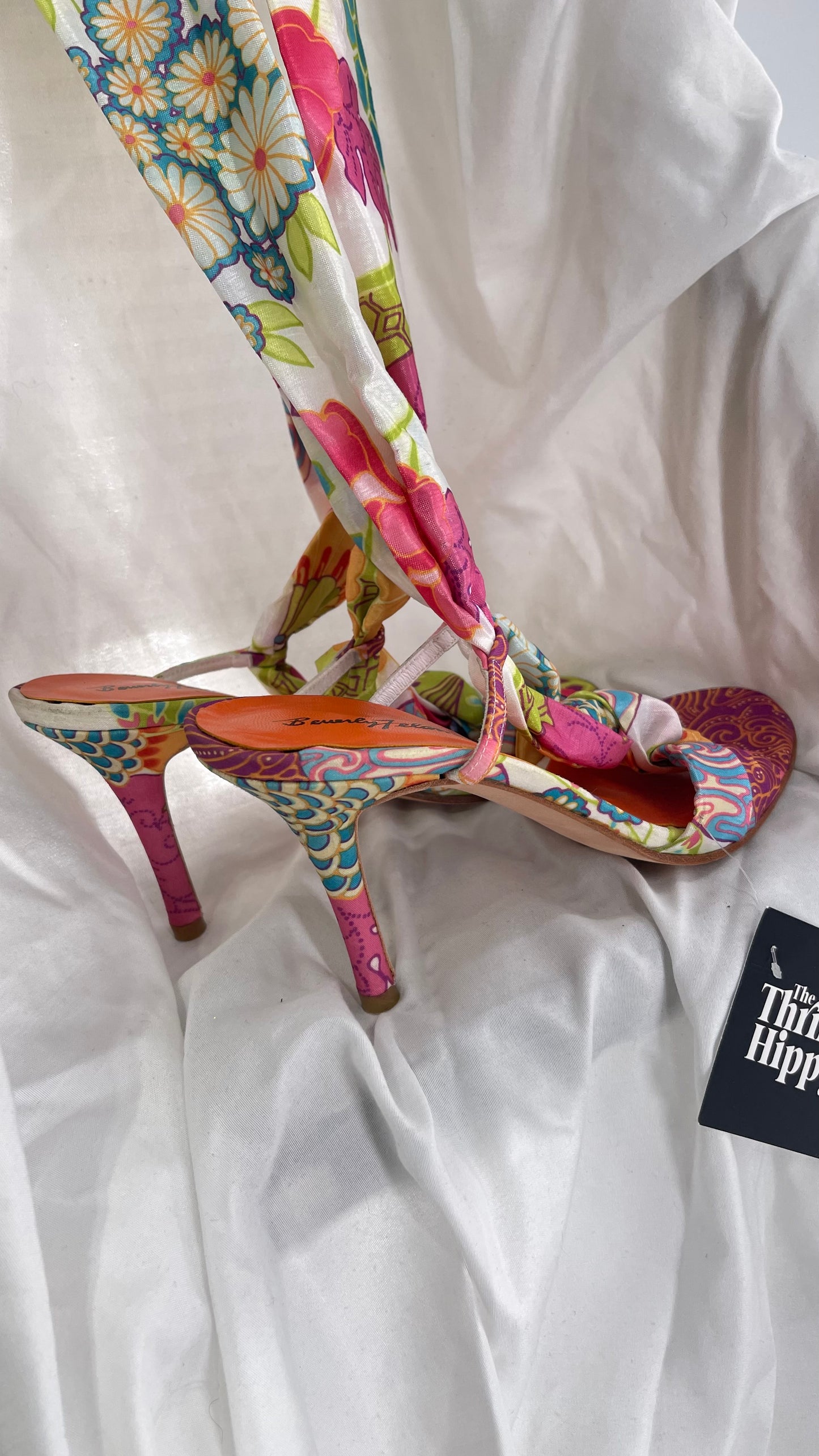 Vintage Beverly Feldman I Love Diamonds Satin Scarf Tie Up Heels (8)