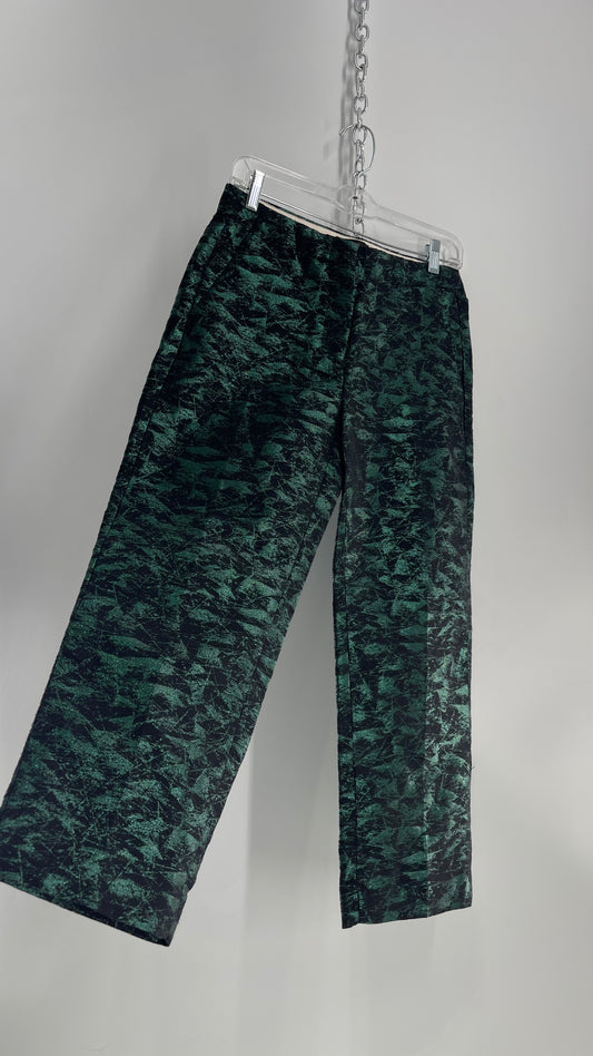 JCREW Metallic Jacquard Green and Black Trouser (2)