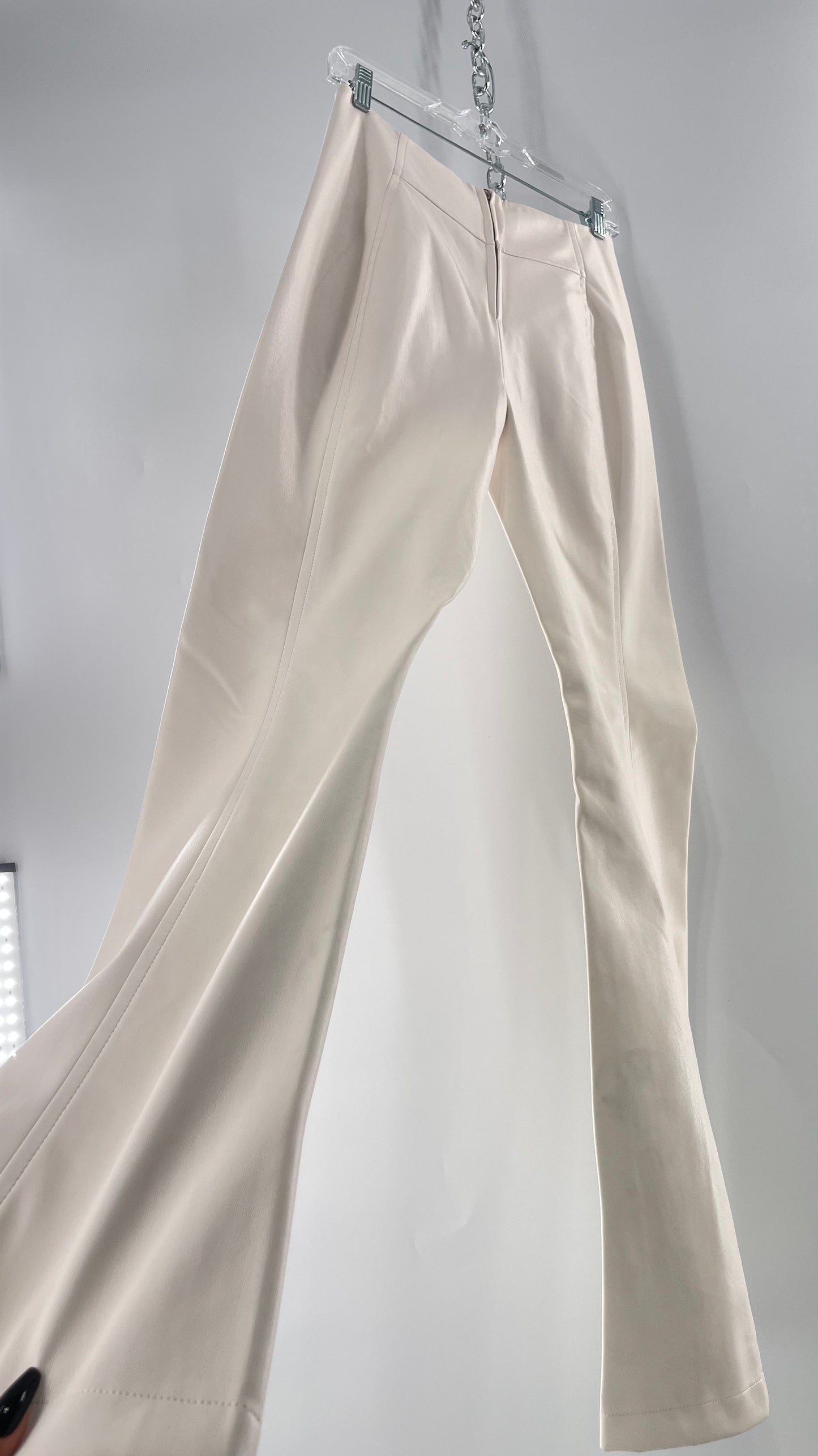Free People White Cream Faux Flare Leather Pants (29)