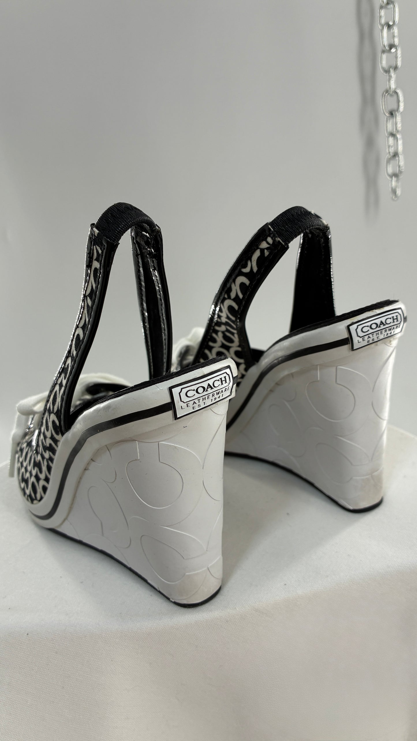 Vintage COACH Emilanna Black and White Monogram Wedge Sneaker Heel (7B)