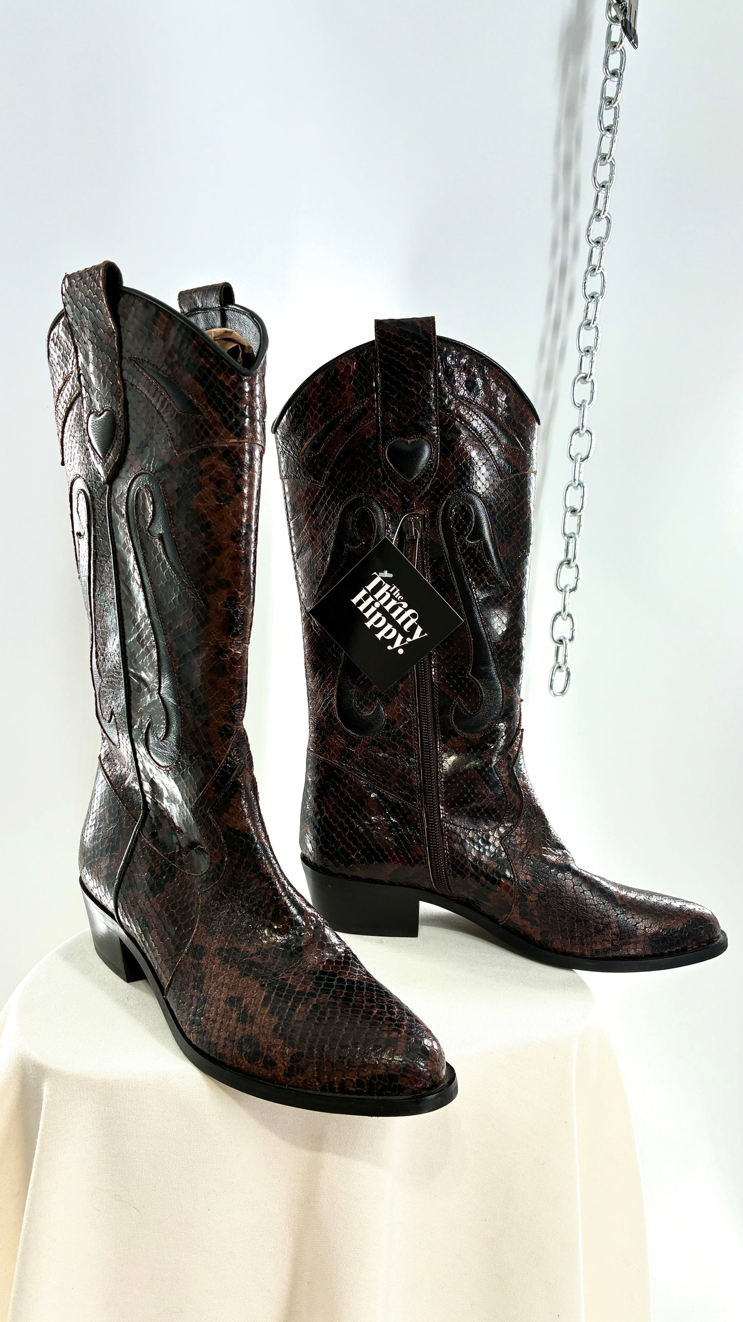 Vintage LABLANC Snakeskin Cowboy Boots with Hearts Made in Italy (36)