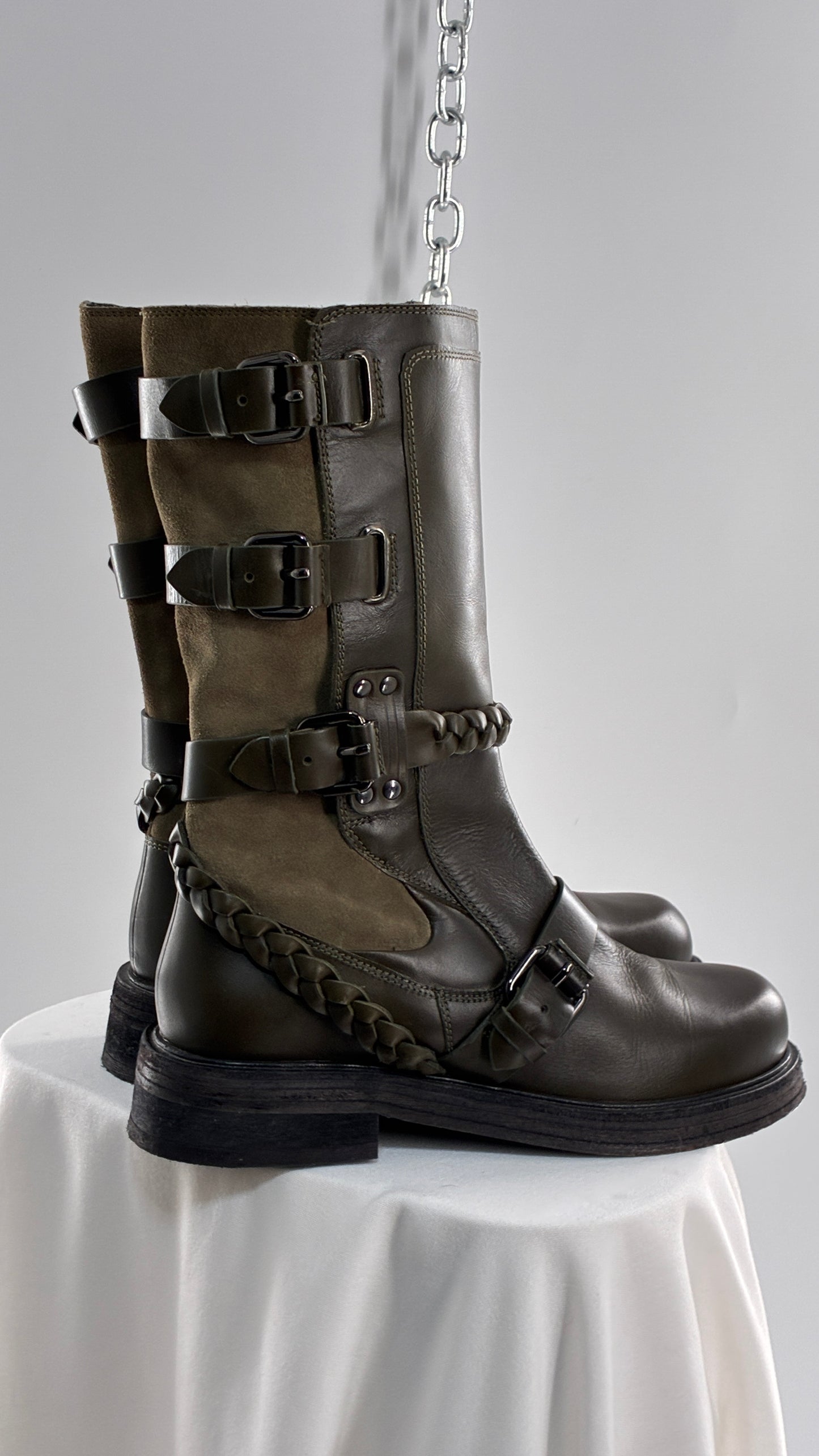 Free People Billie Olive Green Moto Boots with Buckle Closure (7)