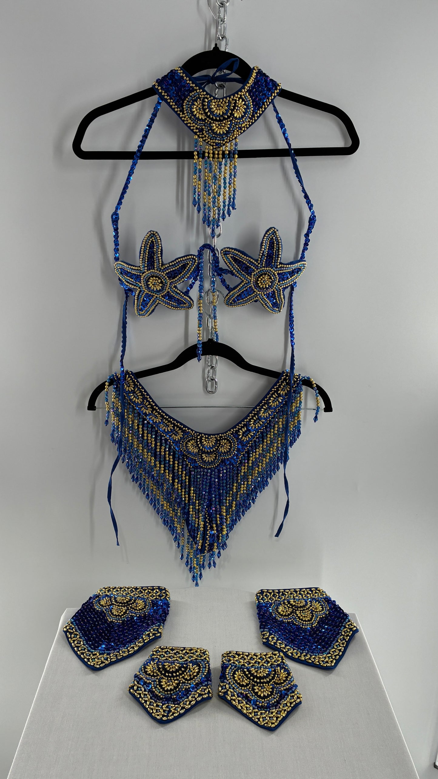 Vintage Royal Blue and Gold Beaded Belly Dancing Set