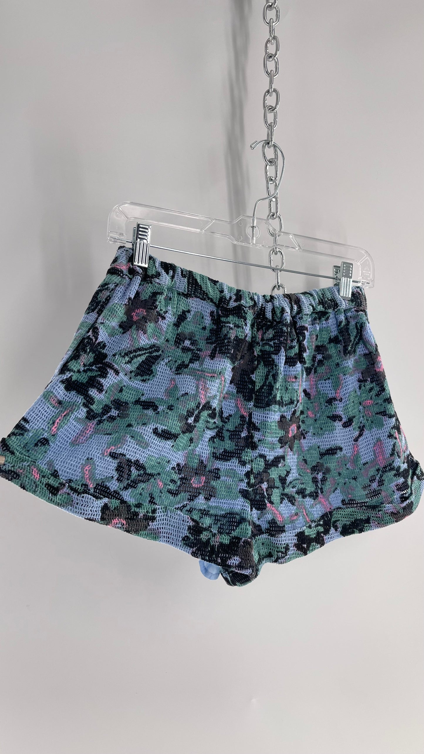 Urban Outfitters Out from Under Powder Blue and Green Floral Mesh/Gauze Shorts (Small)
