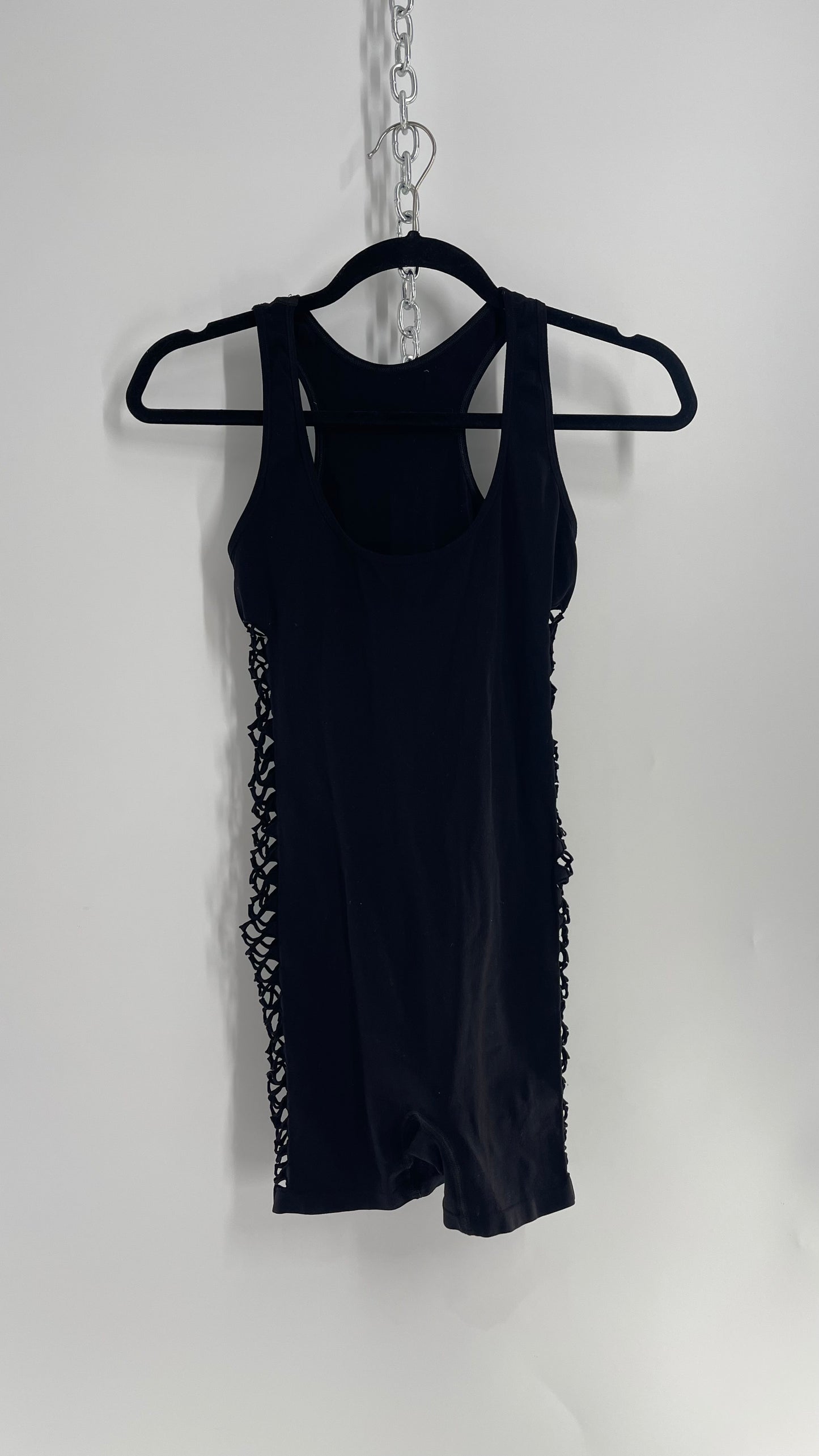 Urban Outfitters Black Netted/Mesh Sides Stretchy Bodysuit/Romper (XS)