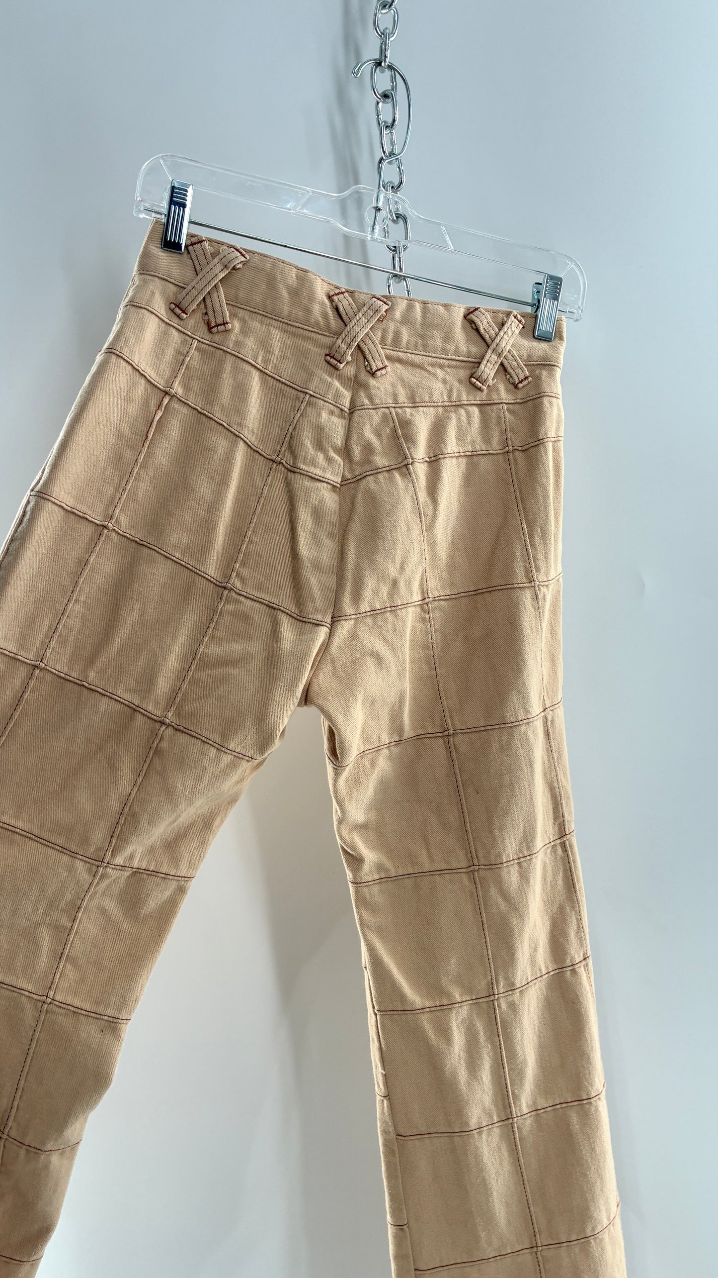 Vintage Tan Patchwork Flare with “X” Belt Loops (XS/S)
