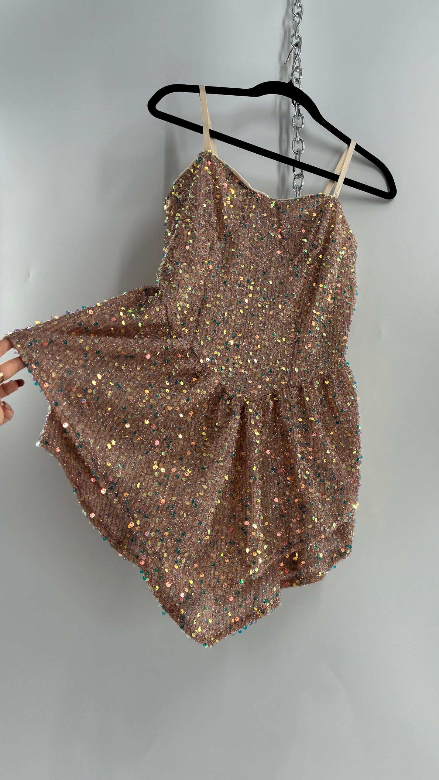 Nude Sequin Pointed Hem Mini Dress (L)