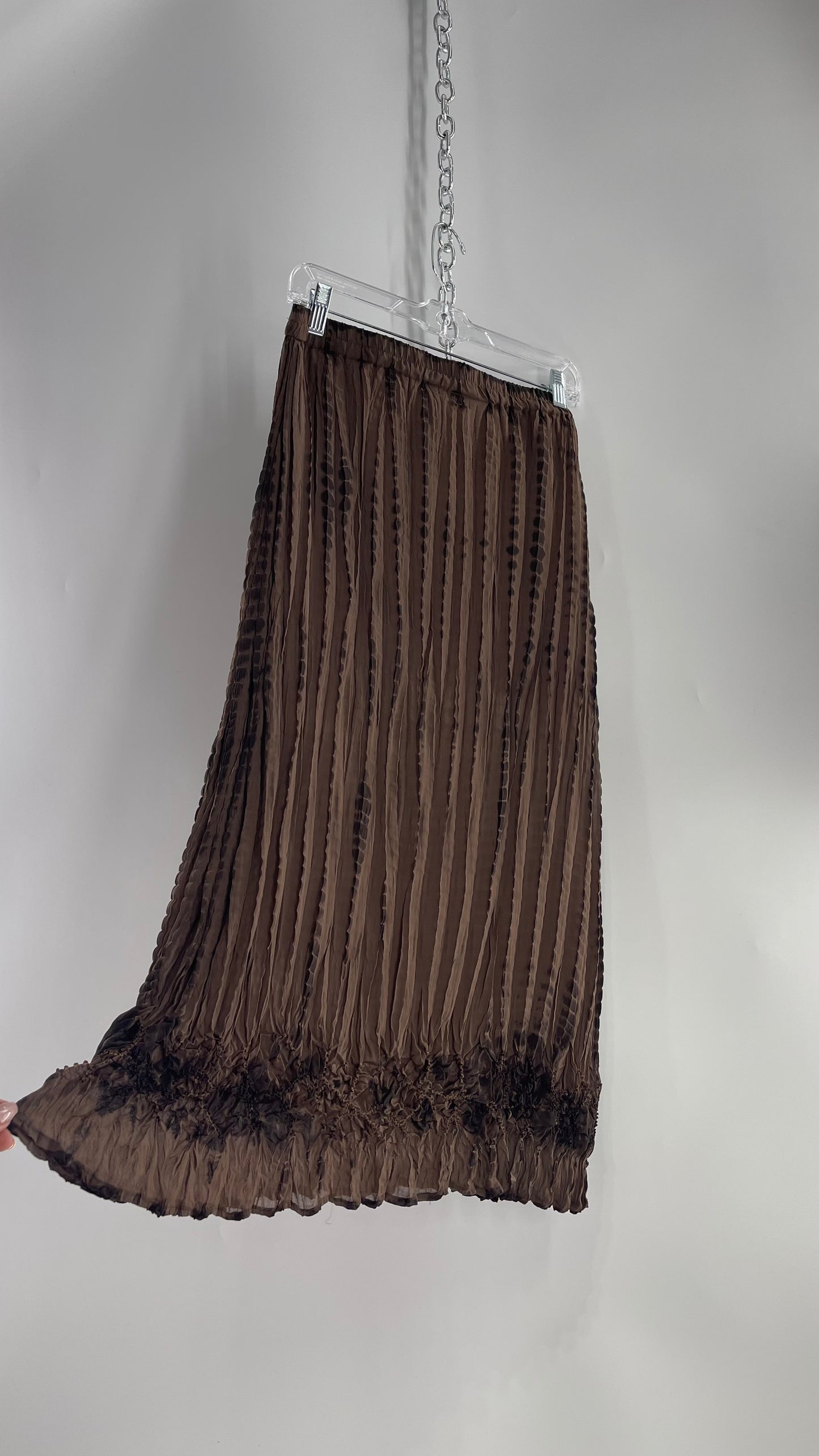 Vintage Crimped Brown Tie Dyed Skirt (L)