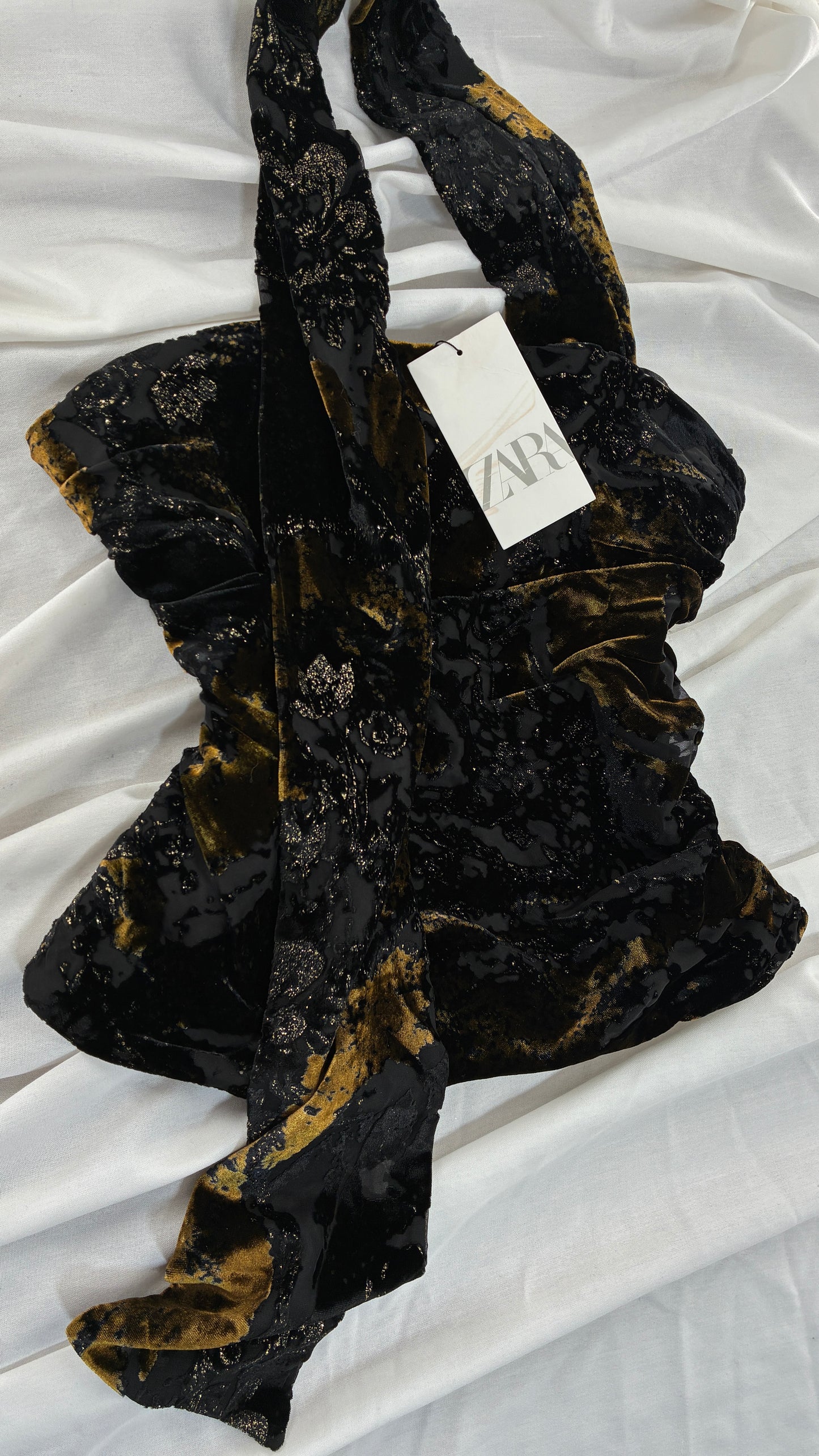 ZARA Black Burn Our Velour Wrap Scarf Corset with Tags (Medium)