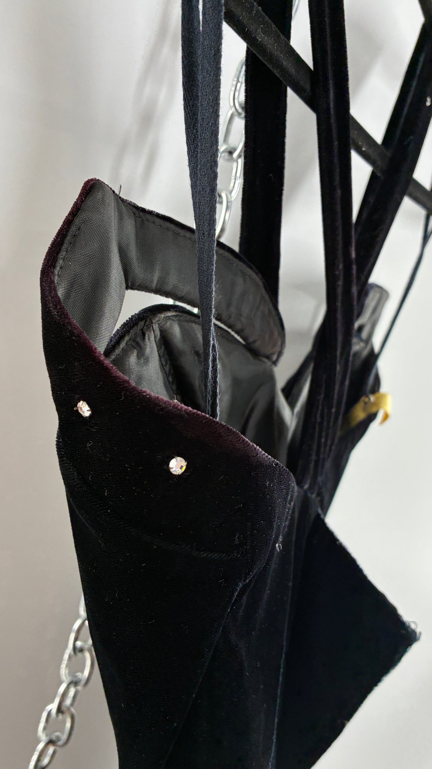 Vintage Handmade Velvet Gown with Pointed Bust Lined in Rhinestones and Dramatic Side Slit (S/M)