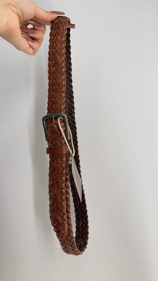 Vintage Brown Woven Braided Leather Belt (One Size)