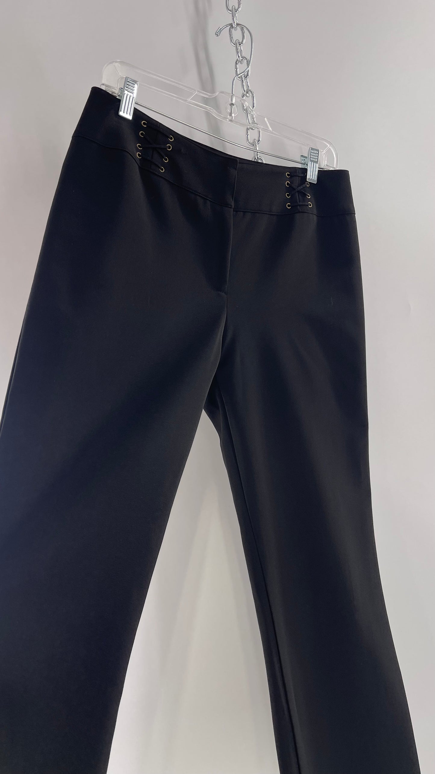 Vintage BARANDA 1990s Black Kick Flare Trousers with Lace Up Waist Details (10)