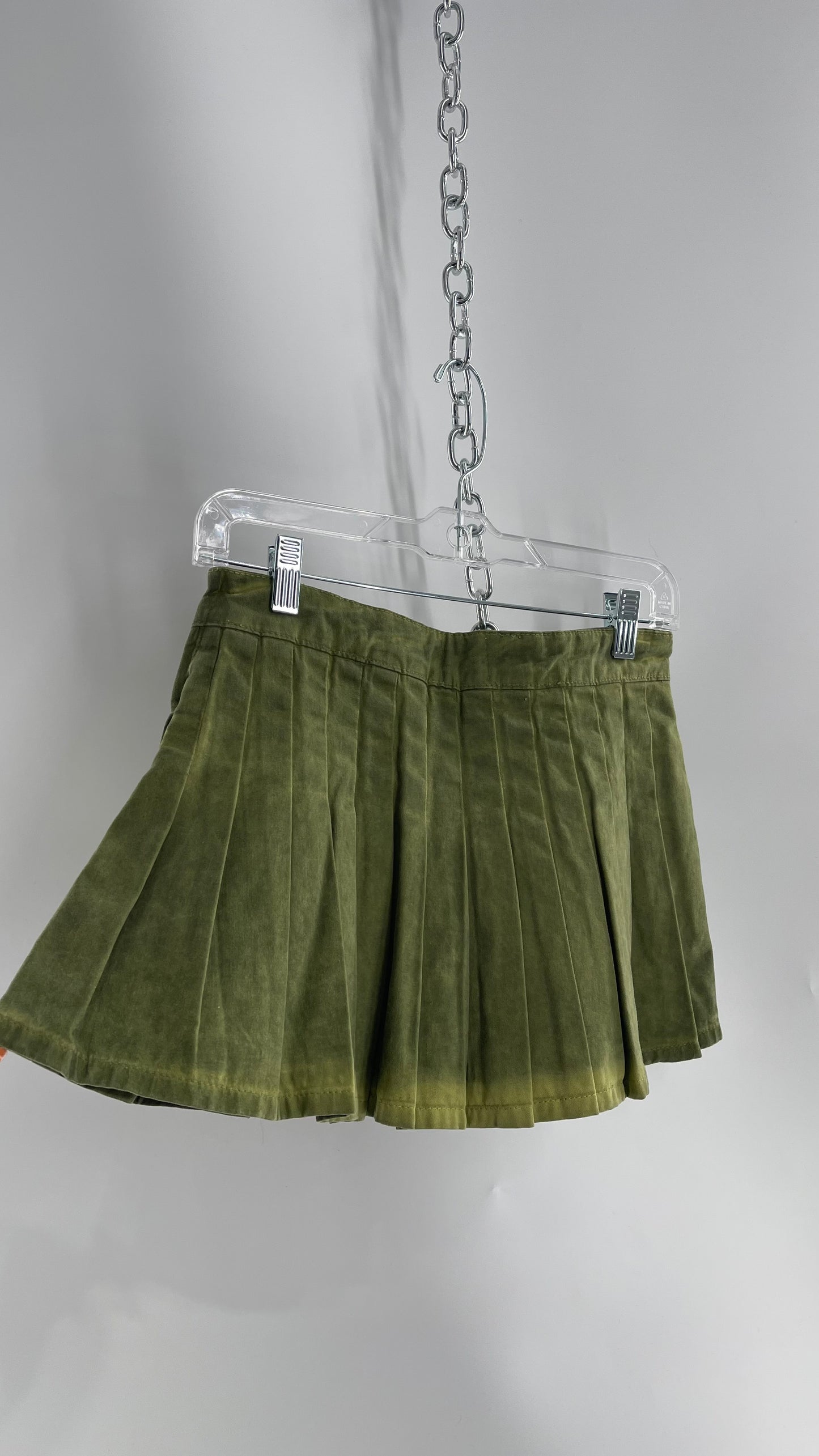 BDG Acid Washed Green Pleated Mini Skirt (XS)