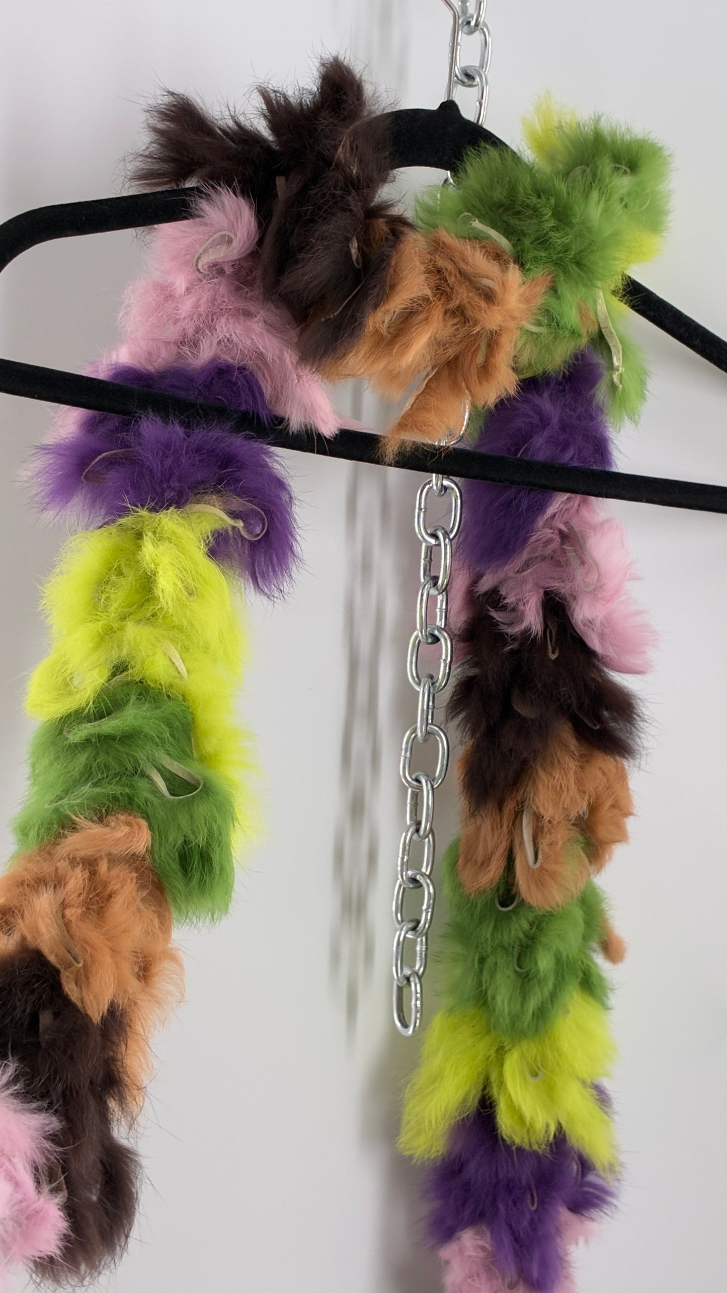 Vintage Multicolored Brown Purple Green Rabbit Fur Scarf